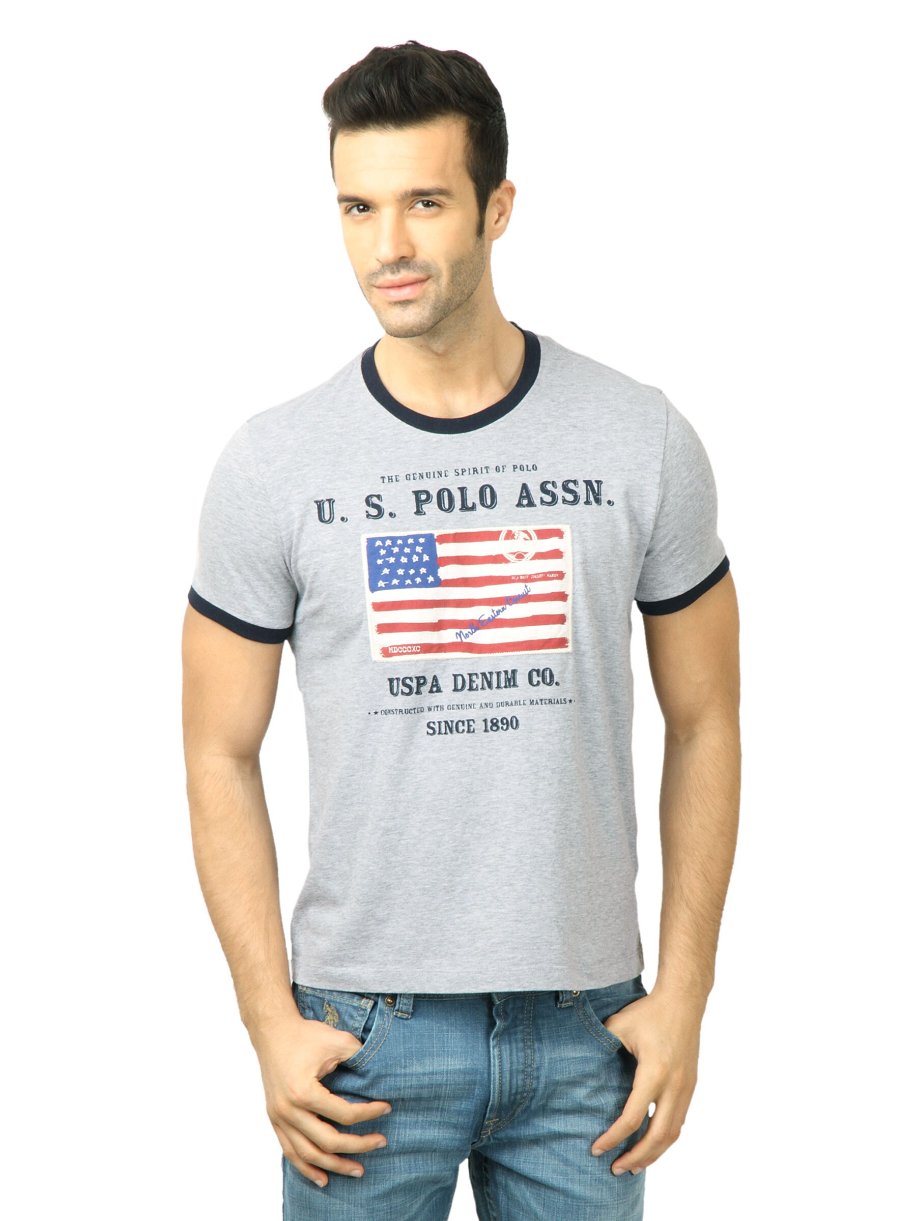 U.S. Polo Assn. Men Printed Grey Tshirt