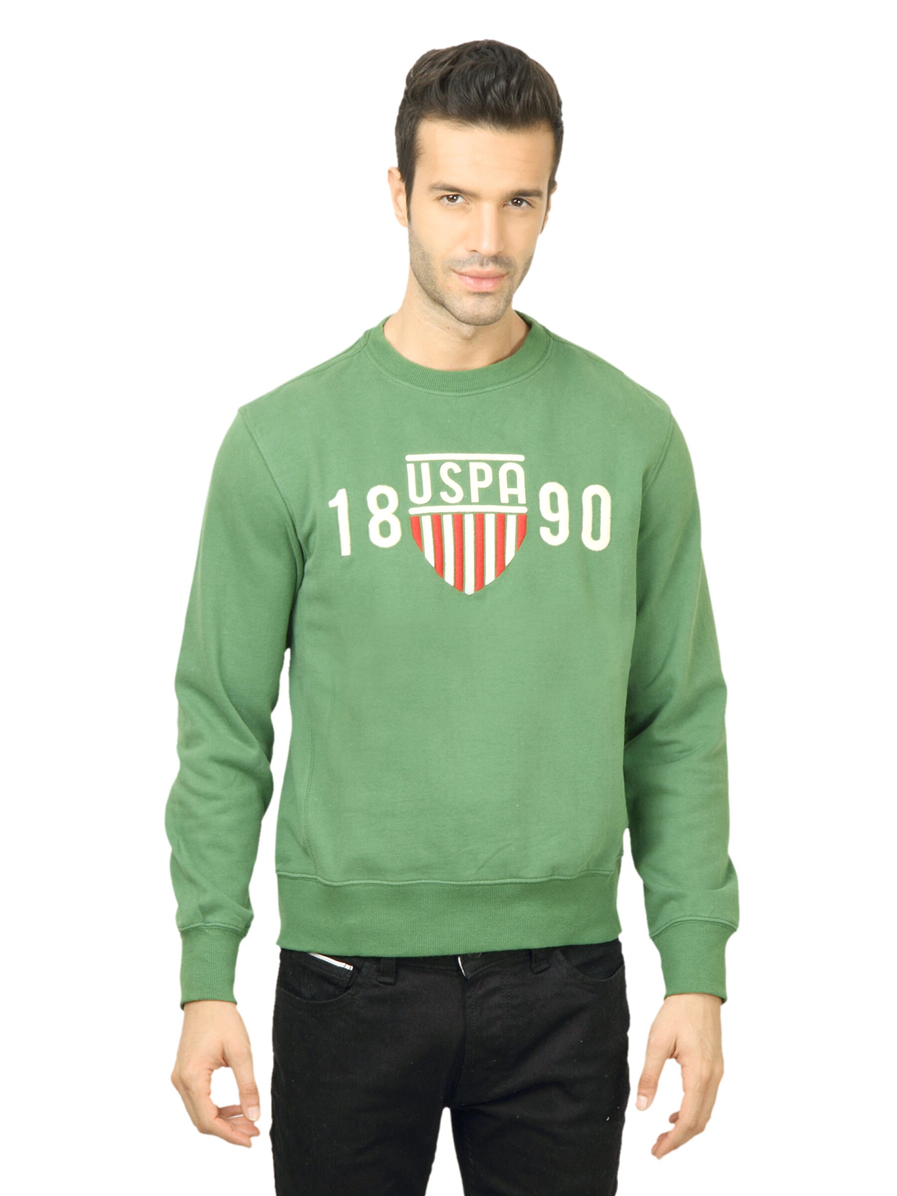 U.S. Polo Assn. Men Solid Green Sweatshirt