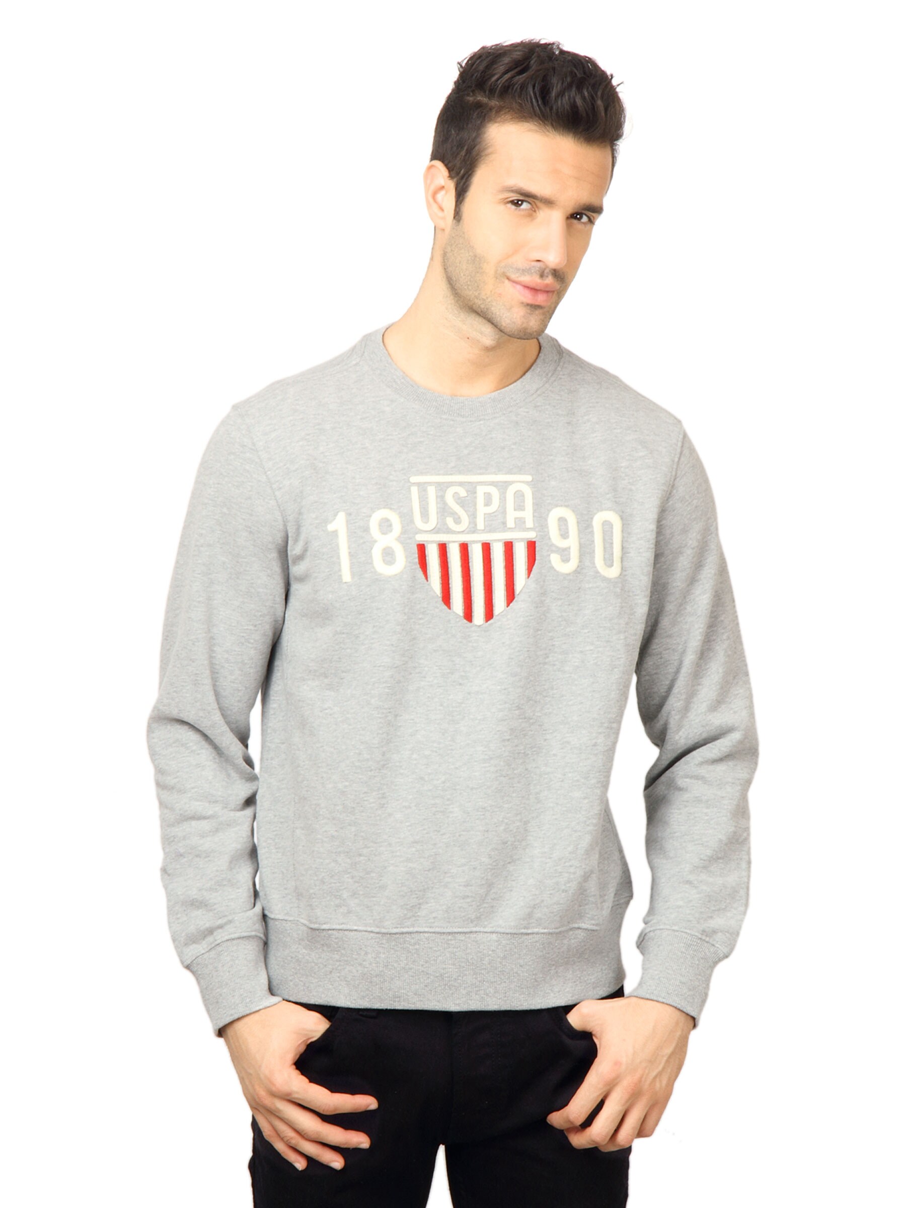 U.S. Polo Assn. Men Solid Grey Sweatshirt
