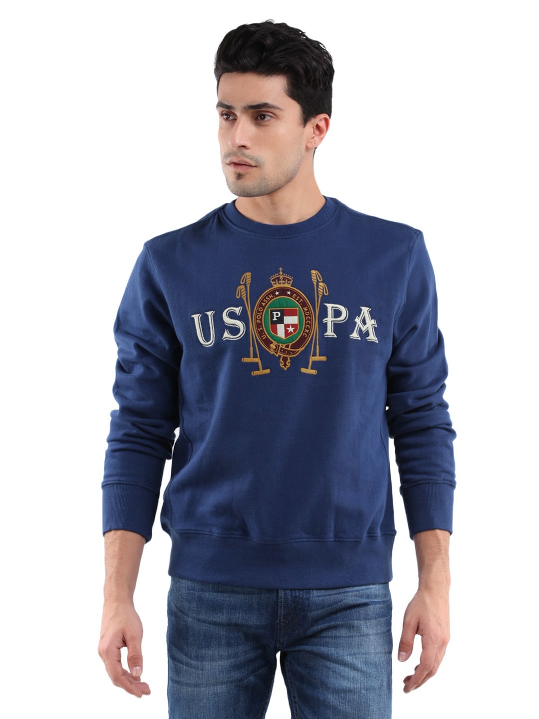 U.S. Polo Assn. Men Solid Blue Sweatshirt