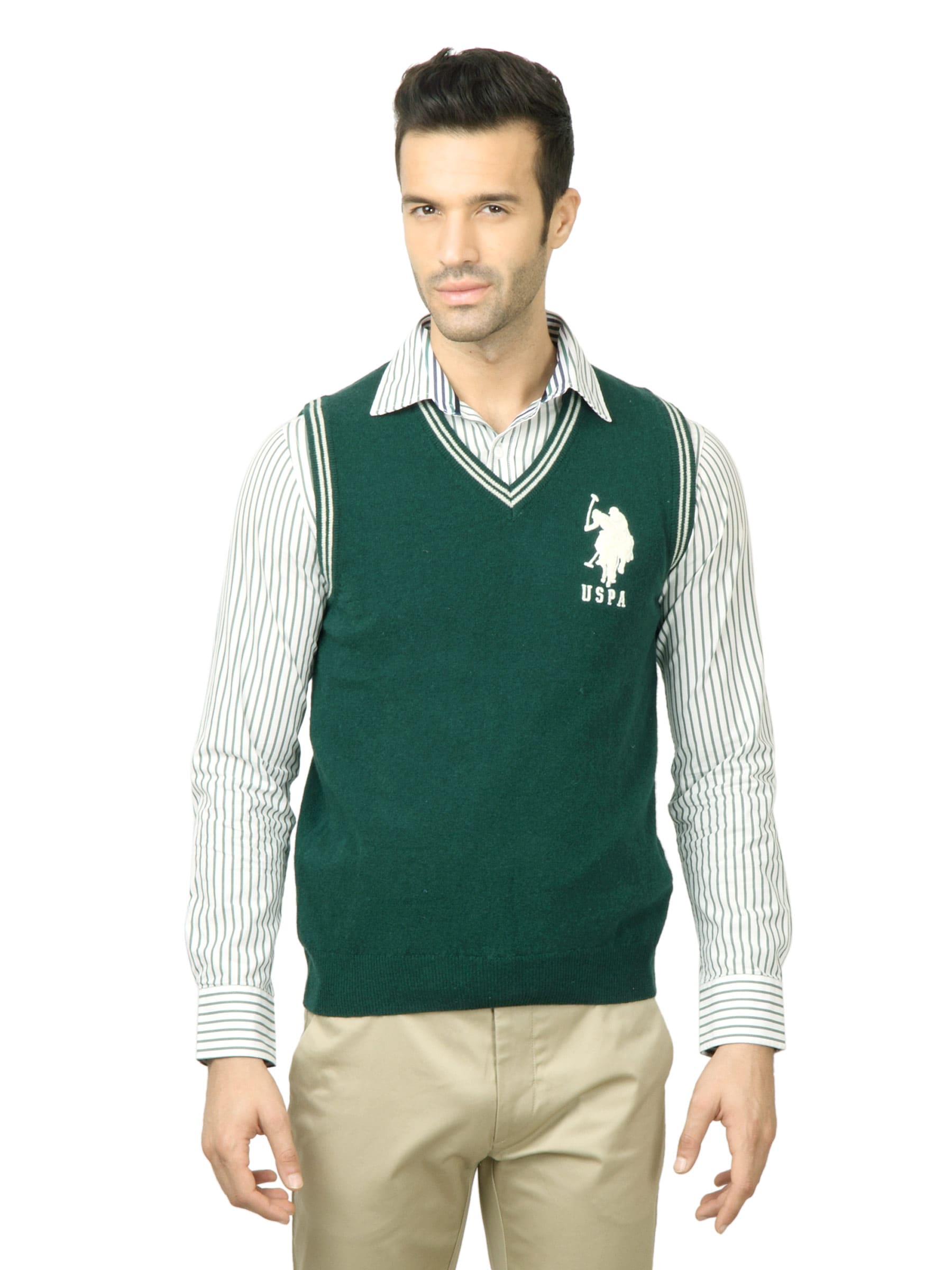 U.S. Polo Assn. Men Solid Green Sweater
