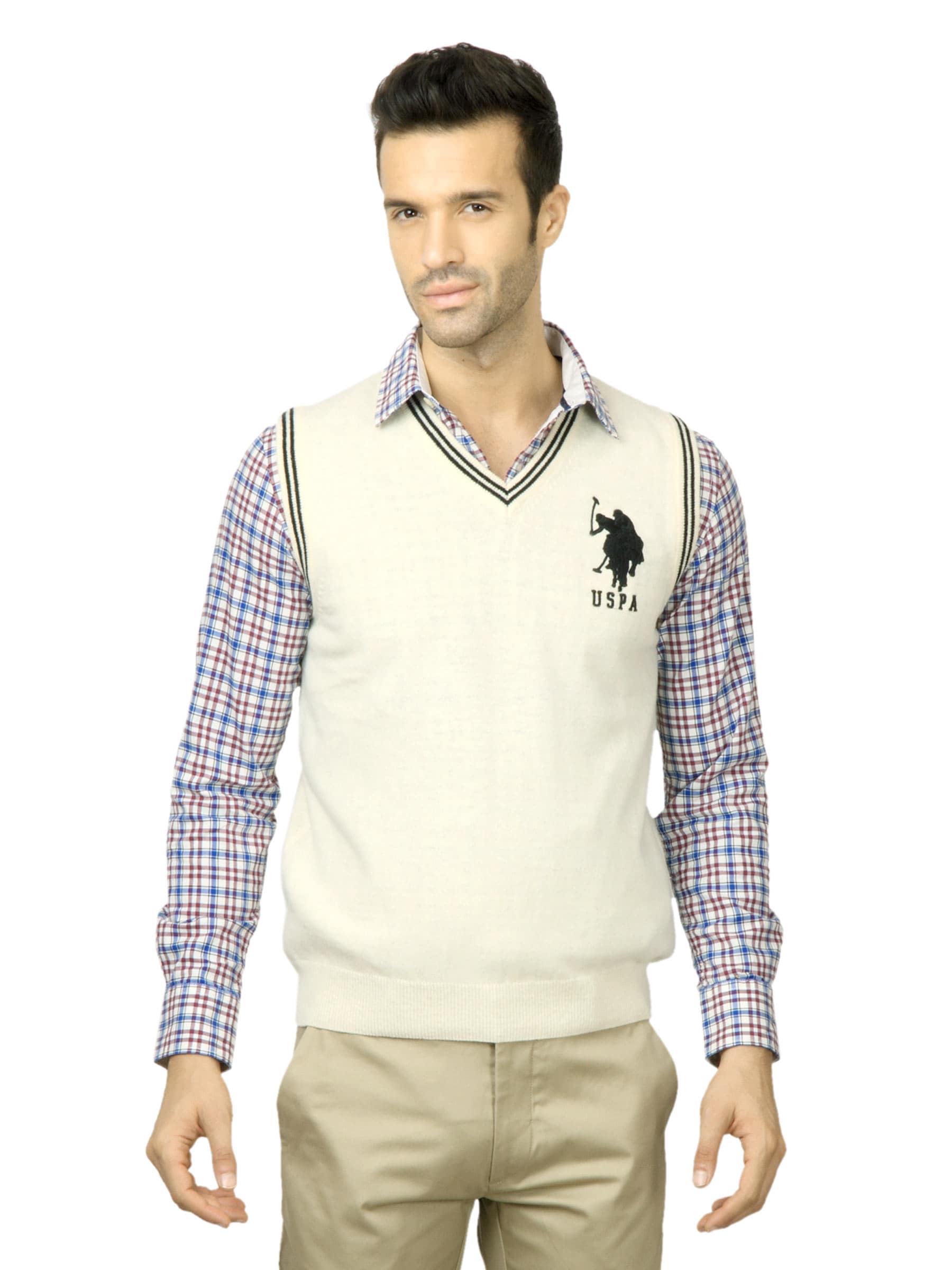 U.S. Polo Assn. Men Solid Off White Sweater