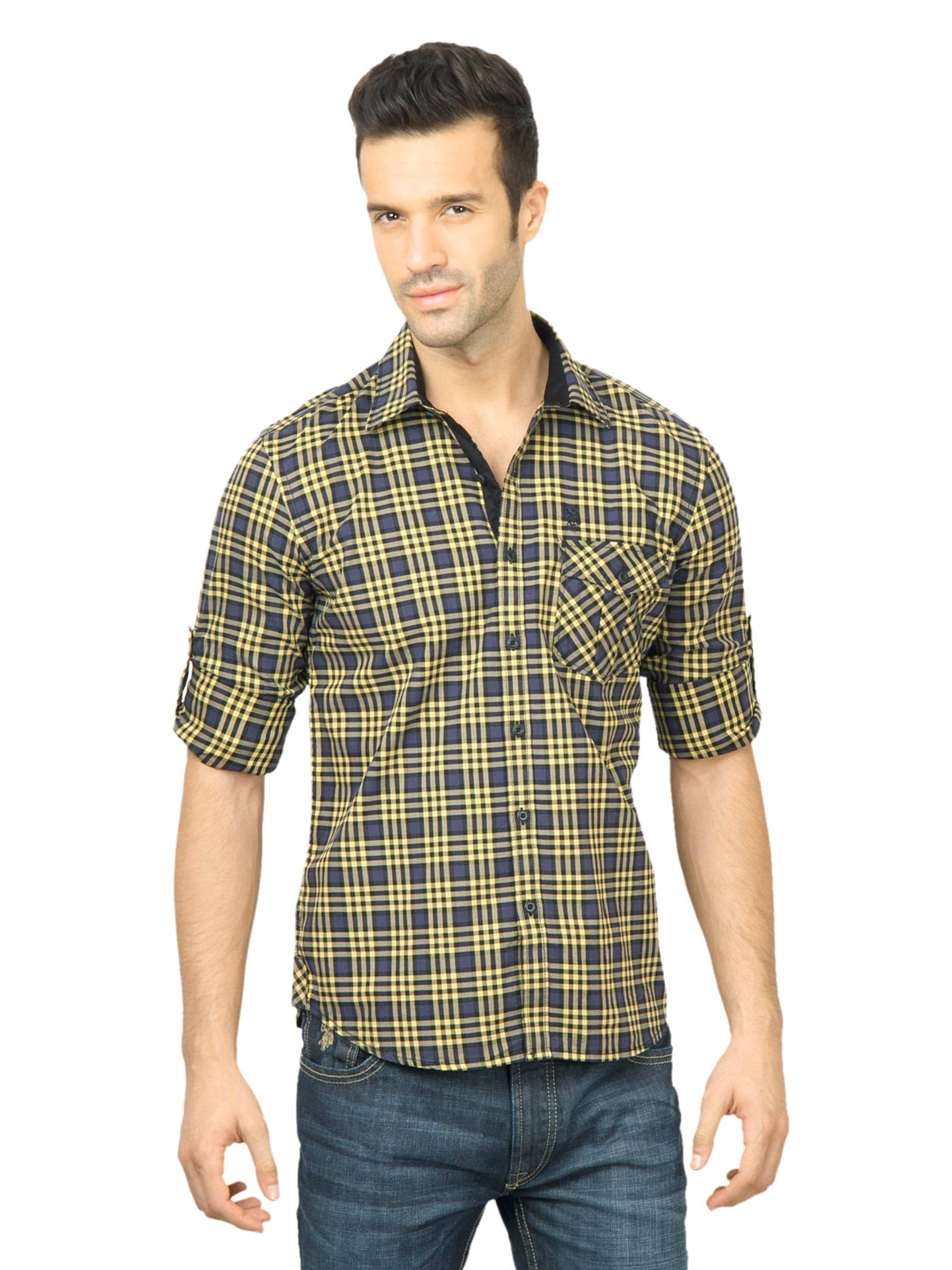 U.S. Polo Assn. Men Check Yellow Shirt