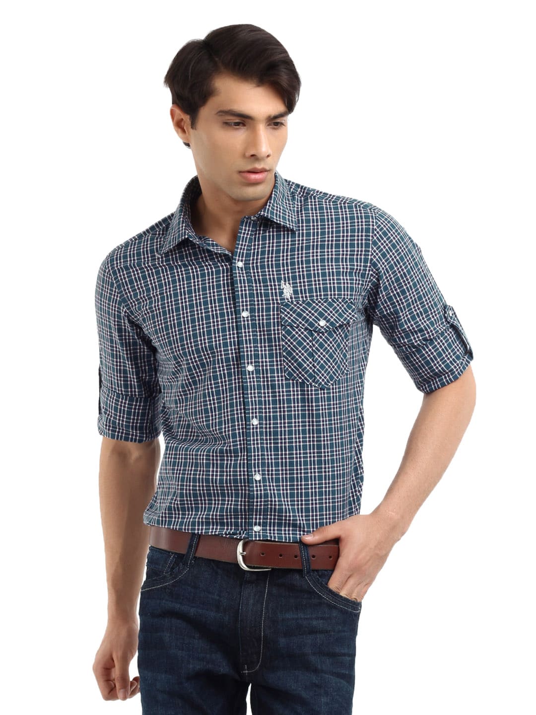 U.S. Polo Assn. Men Blue Checked Shirt