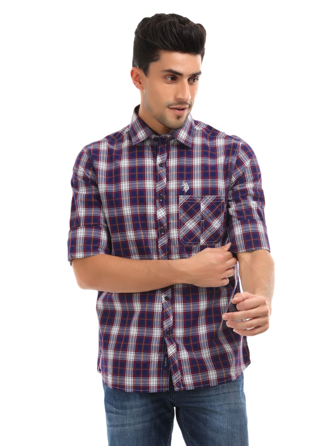 U.S. Polo Assn. Men Blue & WIne Check Shirt