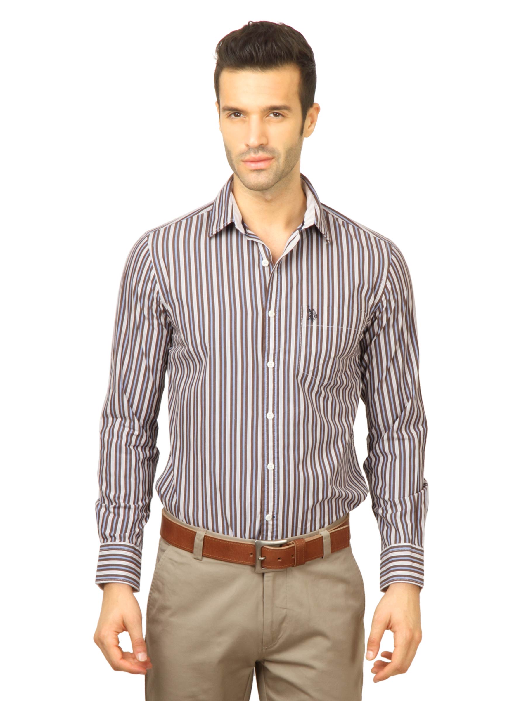 U.S. Polo Assn. Men Stripes Brown Shirt