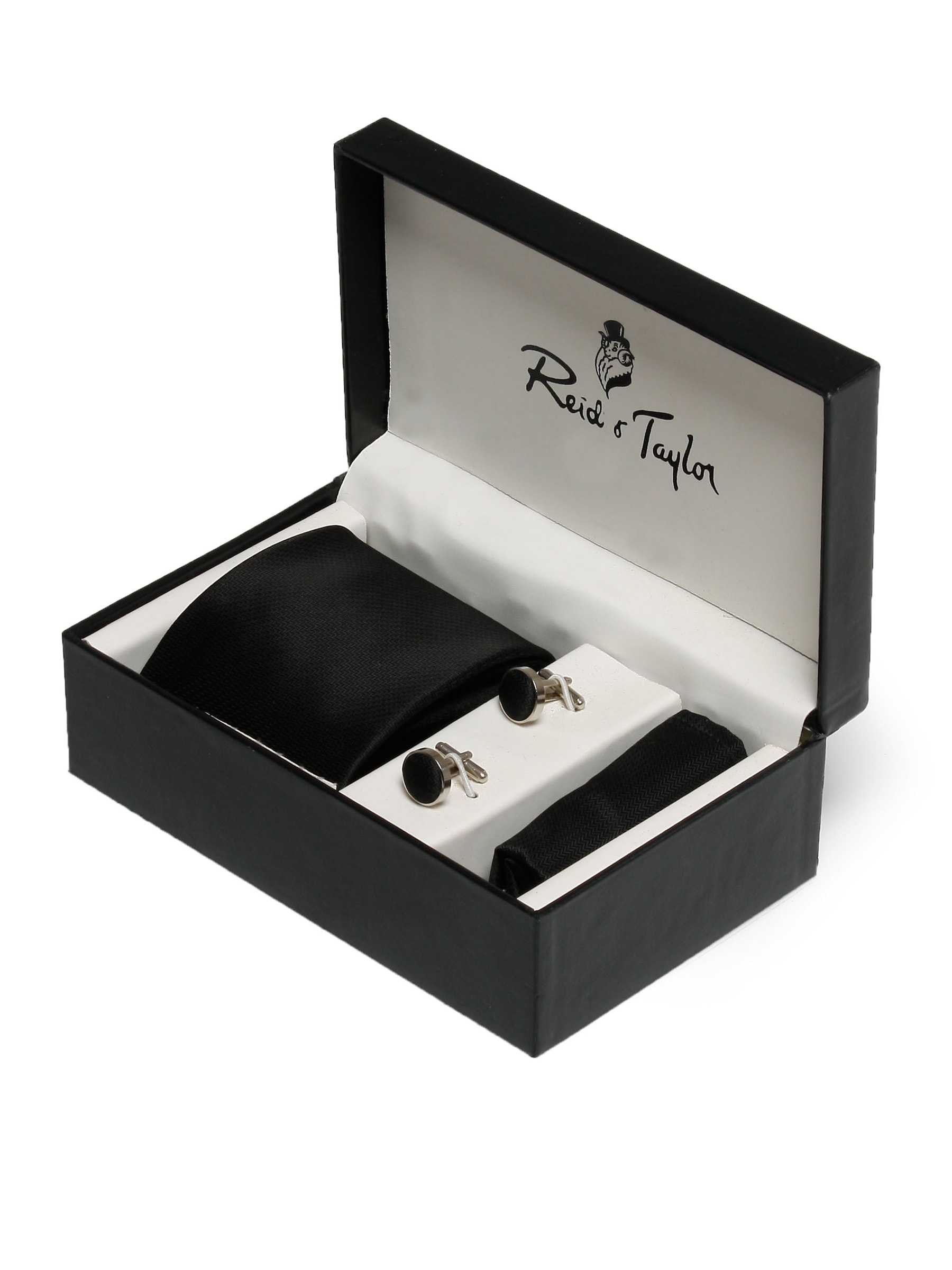 Reid & Taylor Men Formal Black Tie+Cufflink+Pocket square - Combo Pack