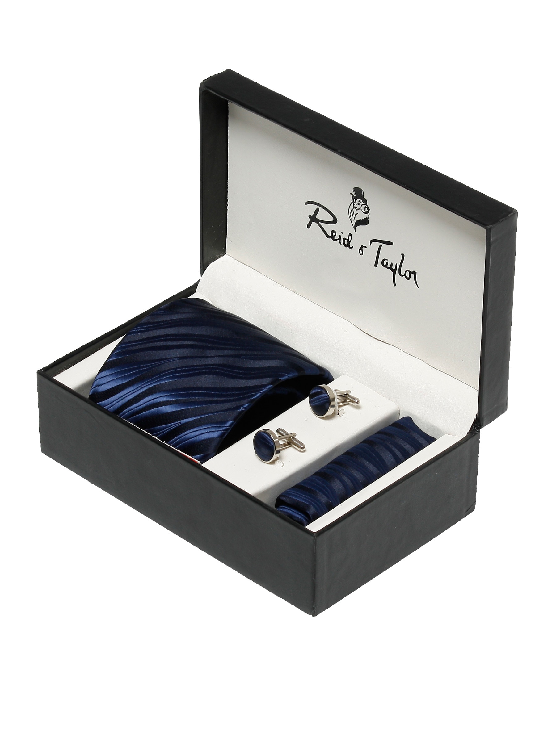 Reid & Taylor Men Formal Blue Tie+Cufflink+Pocket square - Combo Pack