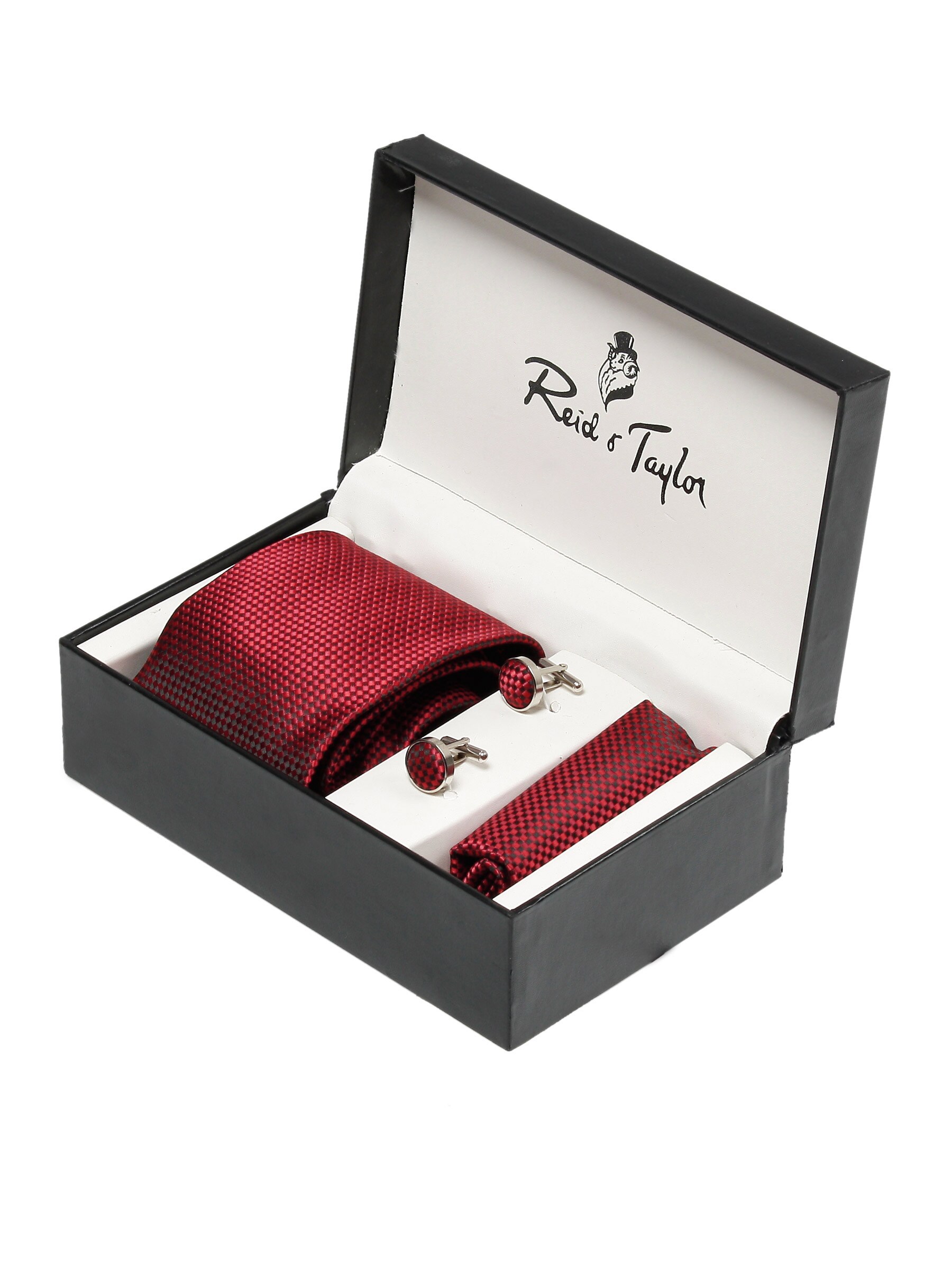 Reid & Taylor Men Formal Maroon Tie+Cufflink+Pocket square - Combo Pack
