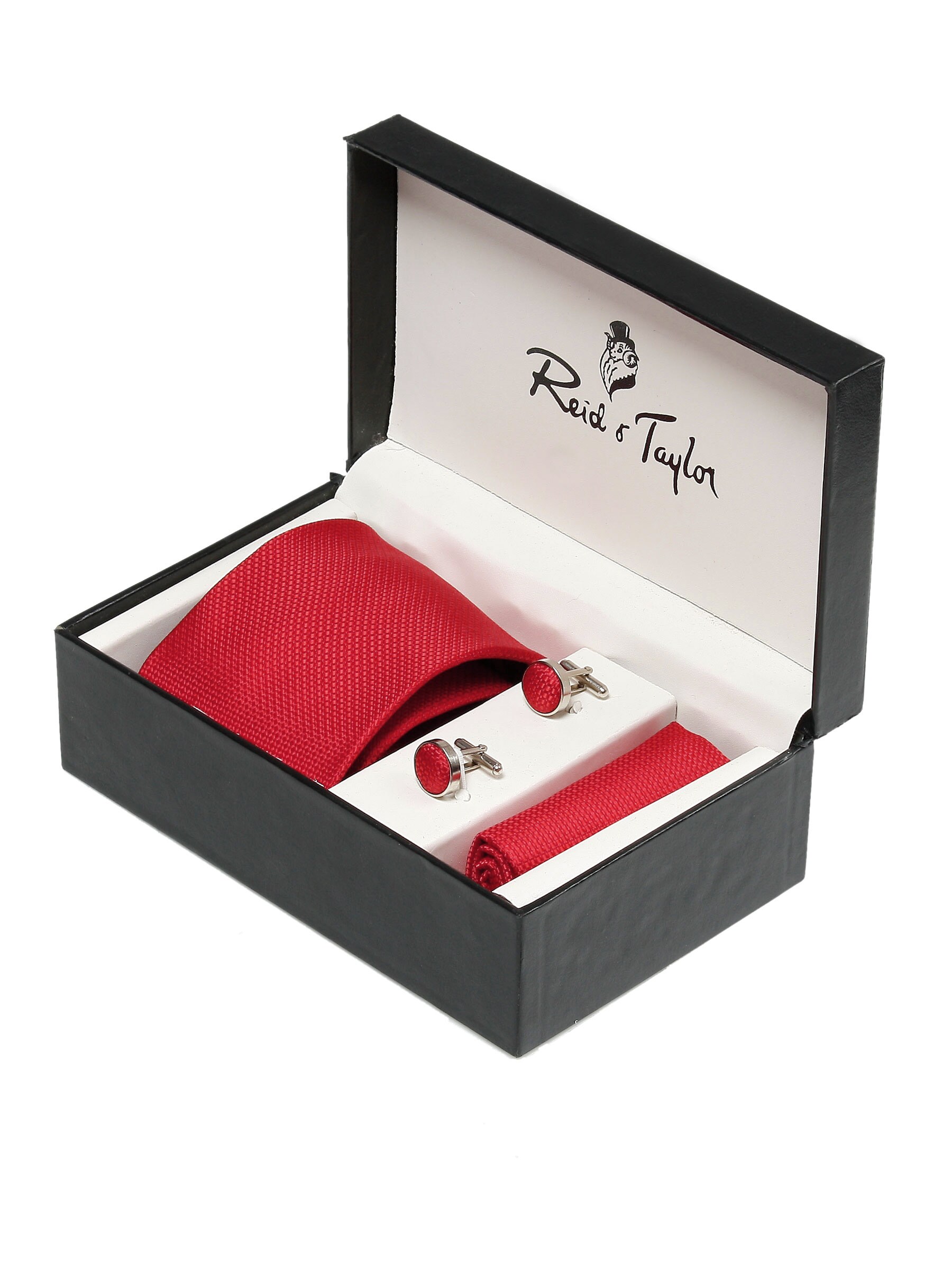 Reid & Taylor Men Formal Red Tie+Cufflink+Pocket square - Combo Pack