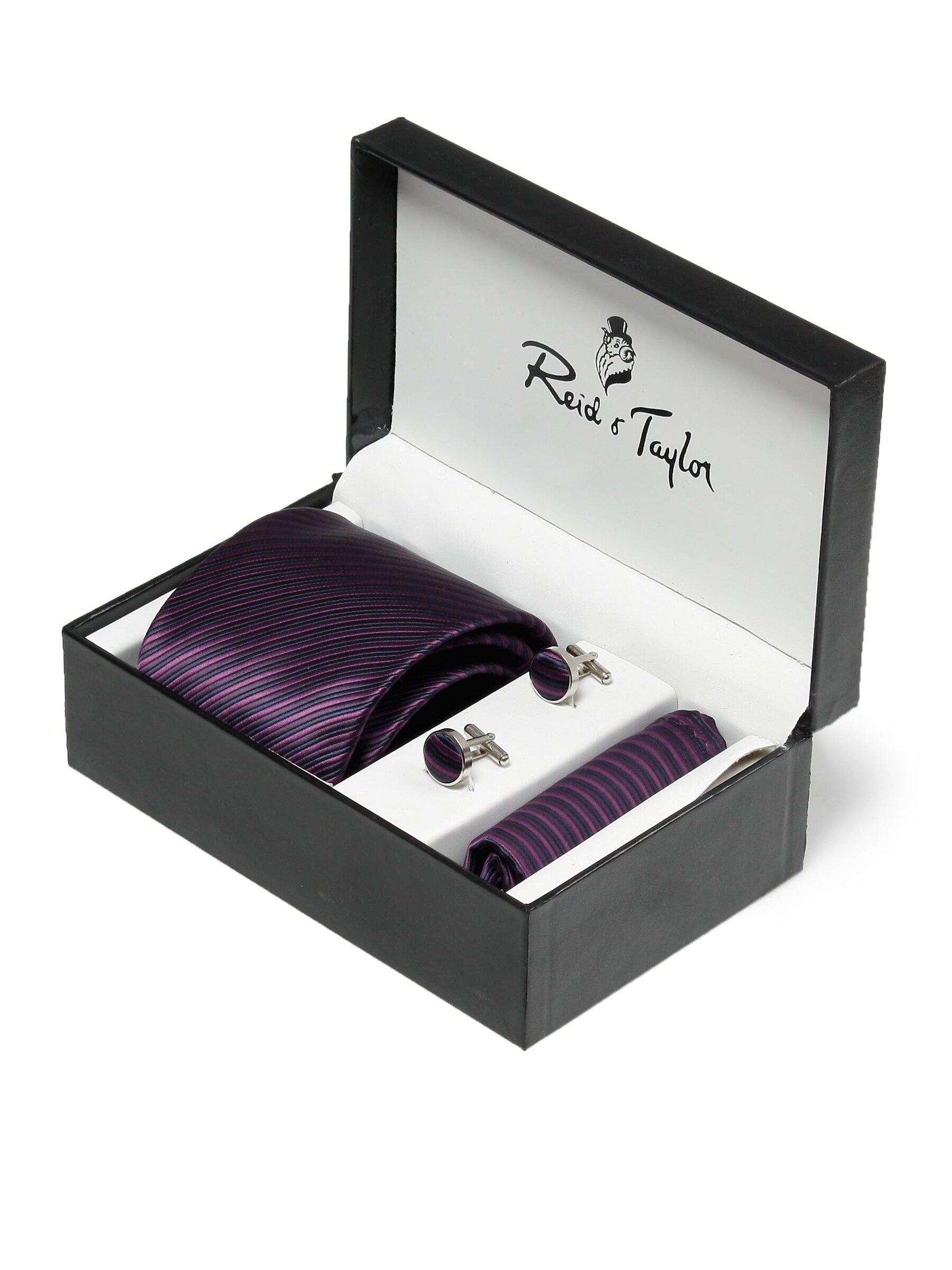 Reid & Taylor Men Formal Purple Tie+Cufflink+Pocket square - Combo Pack