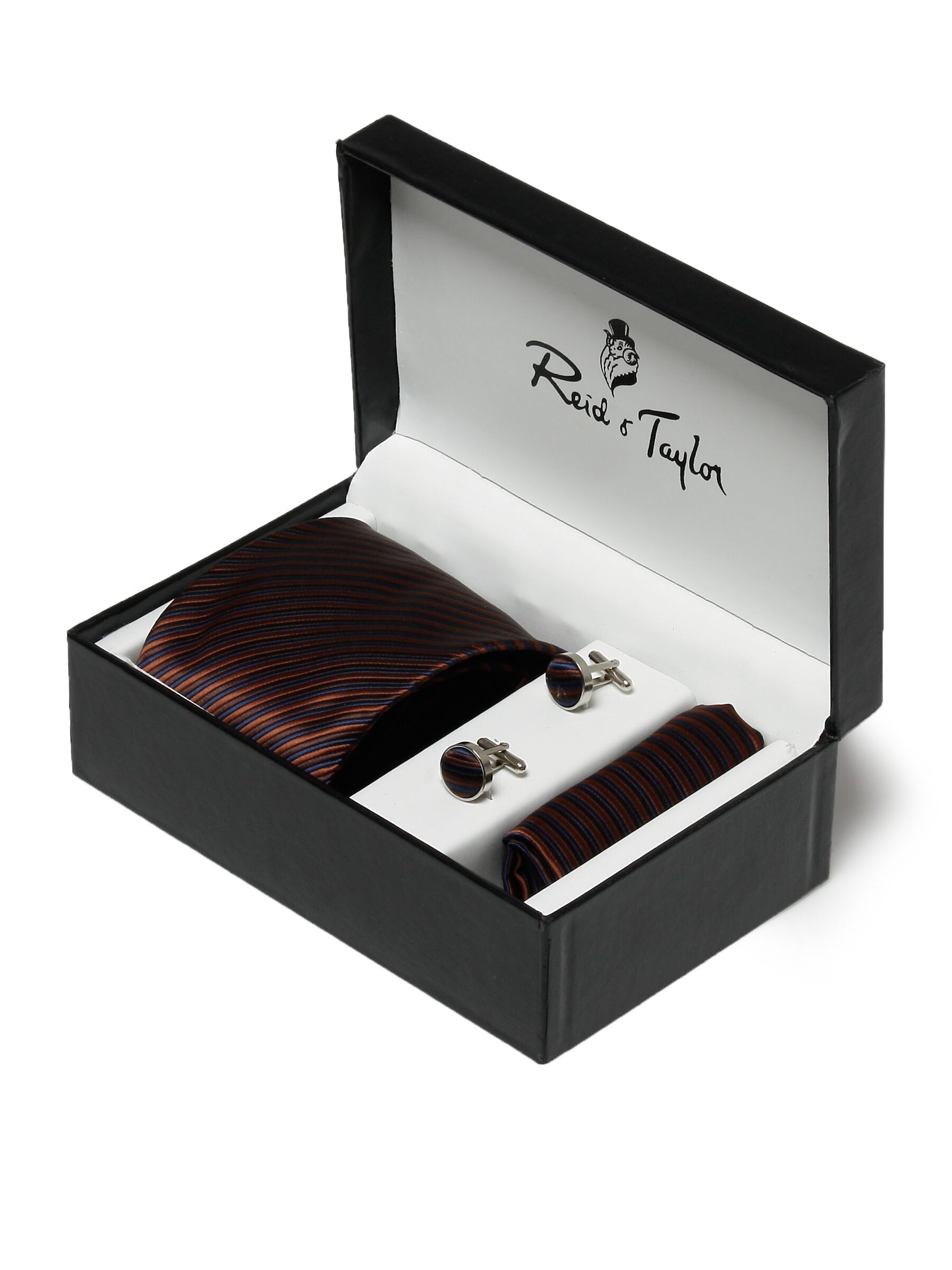 Reid & Taylor Men Formal Brown Tie+Cufflink+Pocket square - Combo Pack