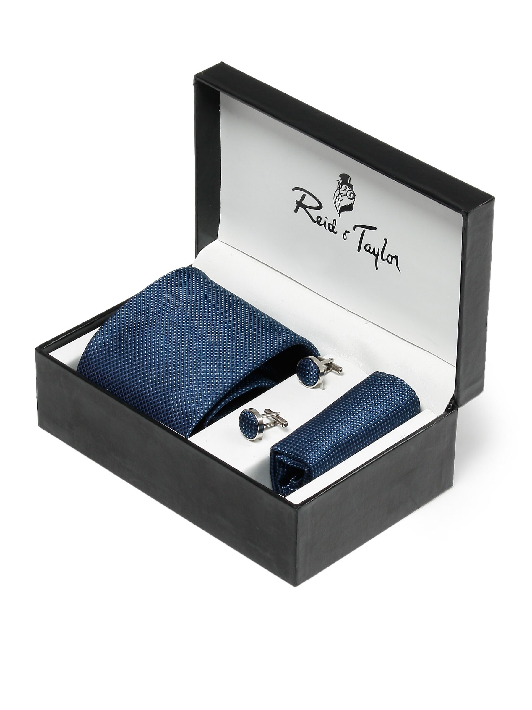 Reid & Taylor Men Formal Blue Tie+Cufflink+Pocket square - Combo Pack