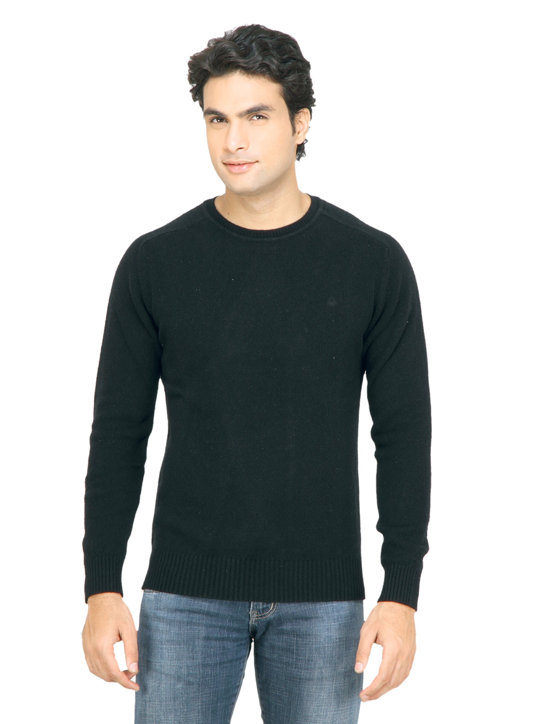 United Colors of Benetton Men Solid Black Sweater
