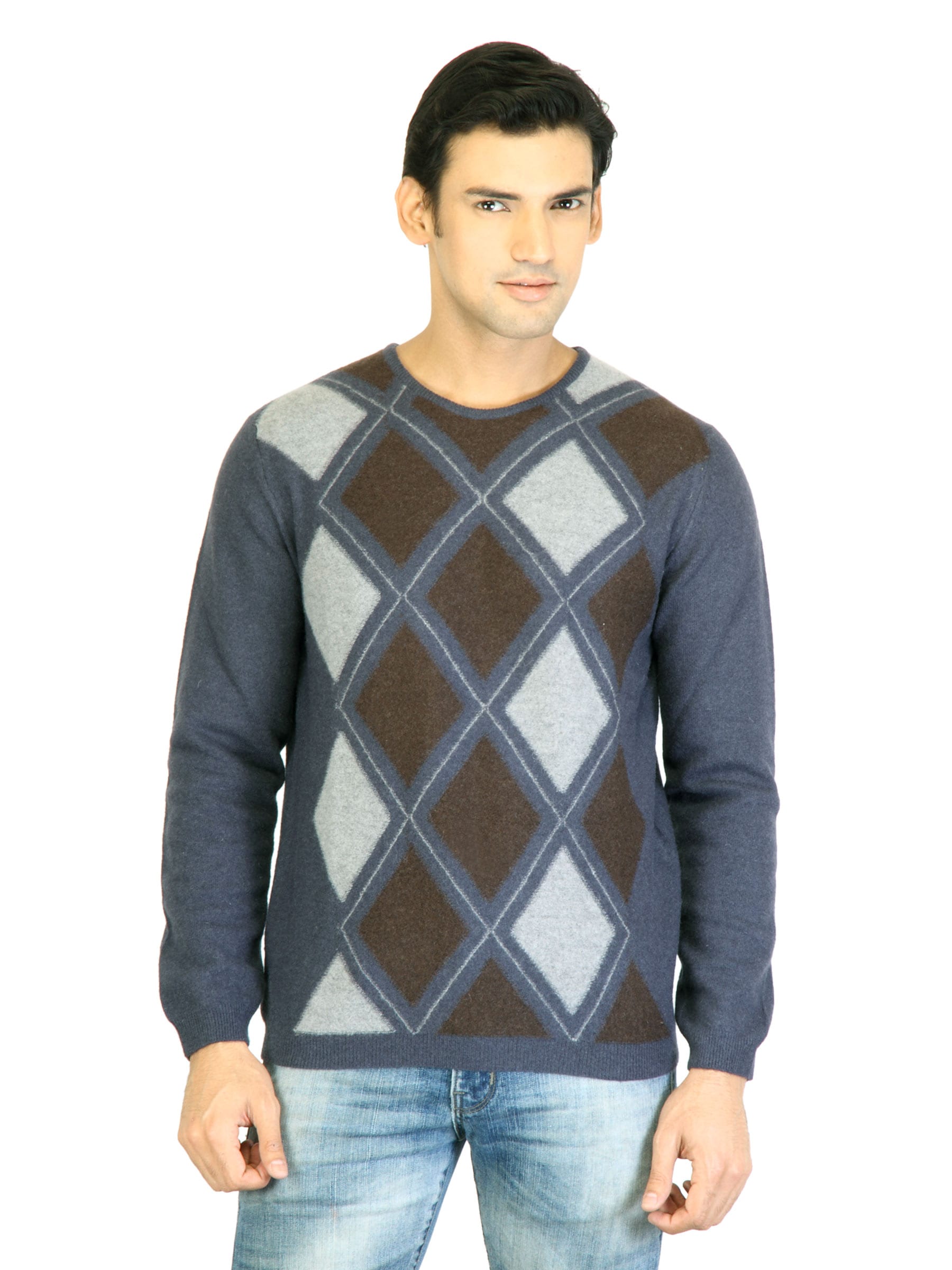 United Colors of Benetton Men Blue Check Sweater
