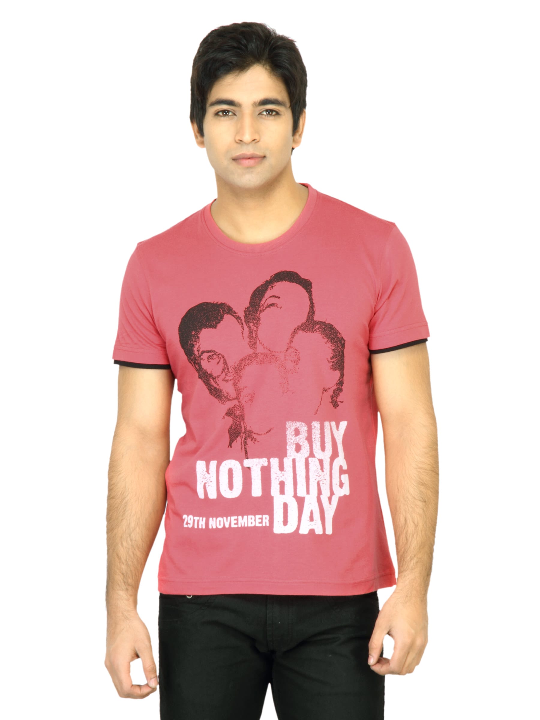 United Colors of Benetton Men Printed Pink TShirt