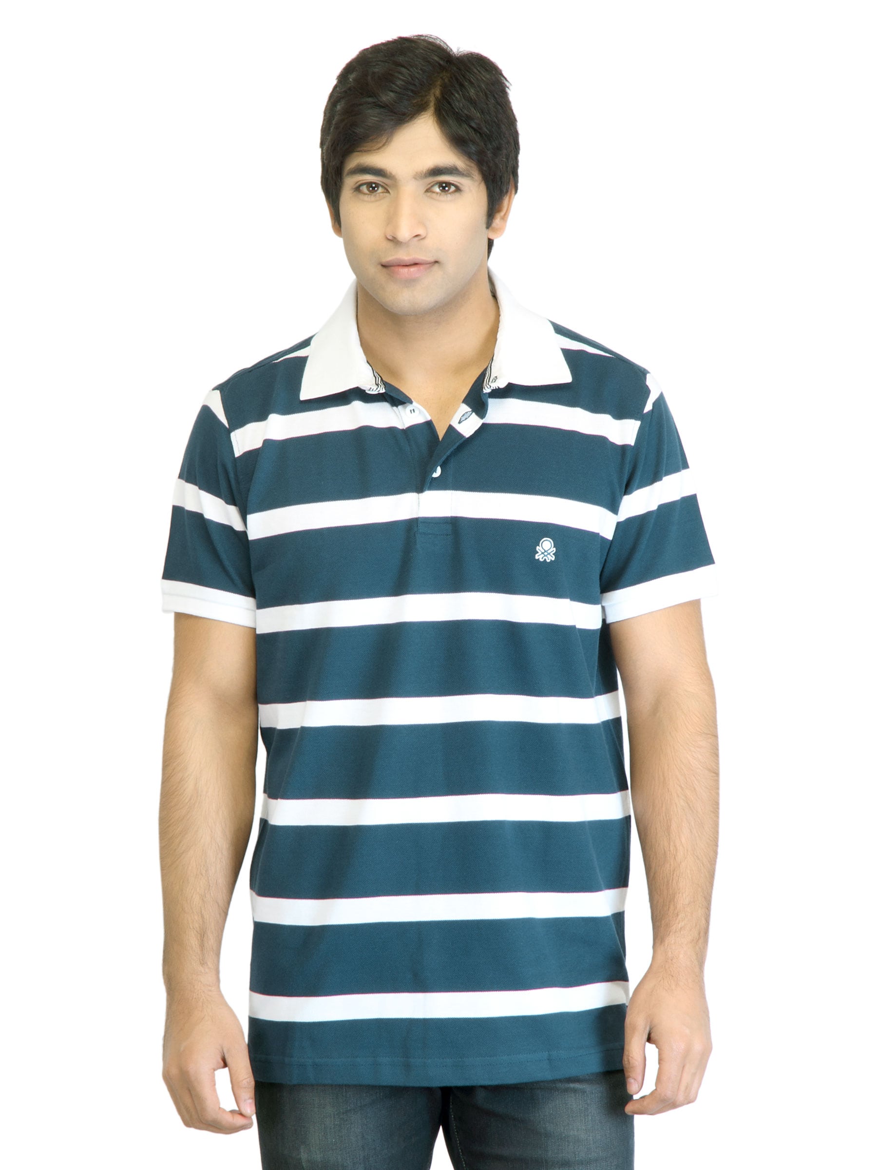 United Colors of Benetton Men Blue Striped T-shirt