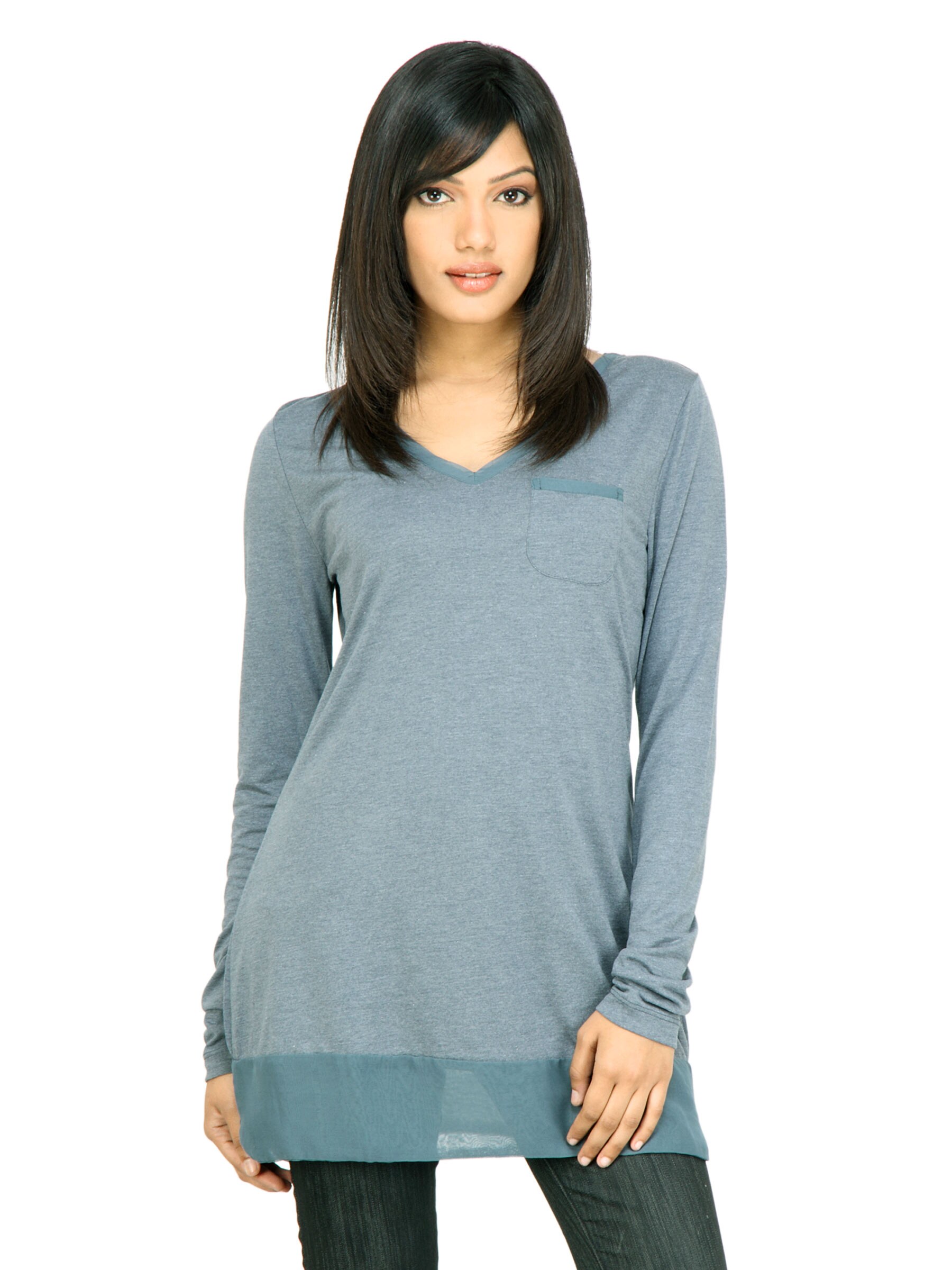 United Colors of Benetton Women Solid Grey Top