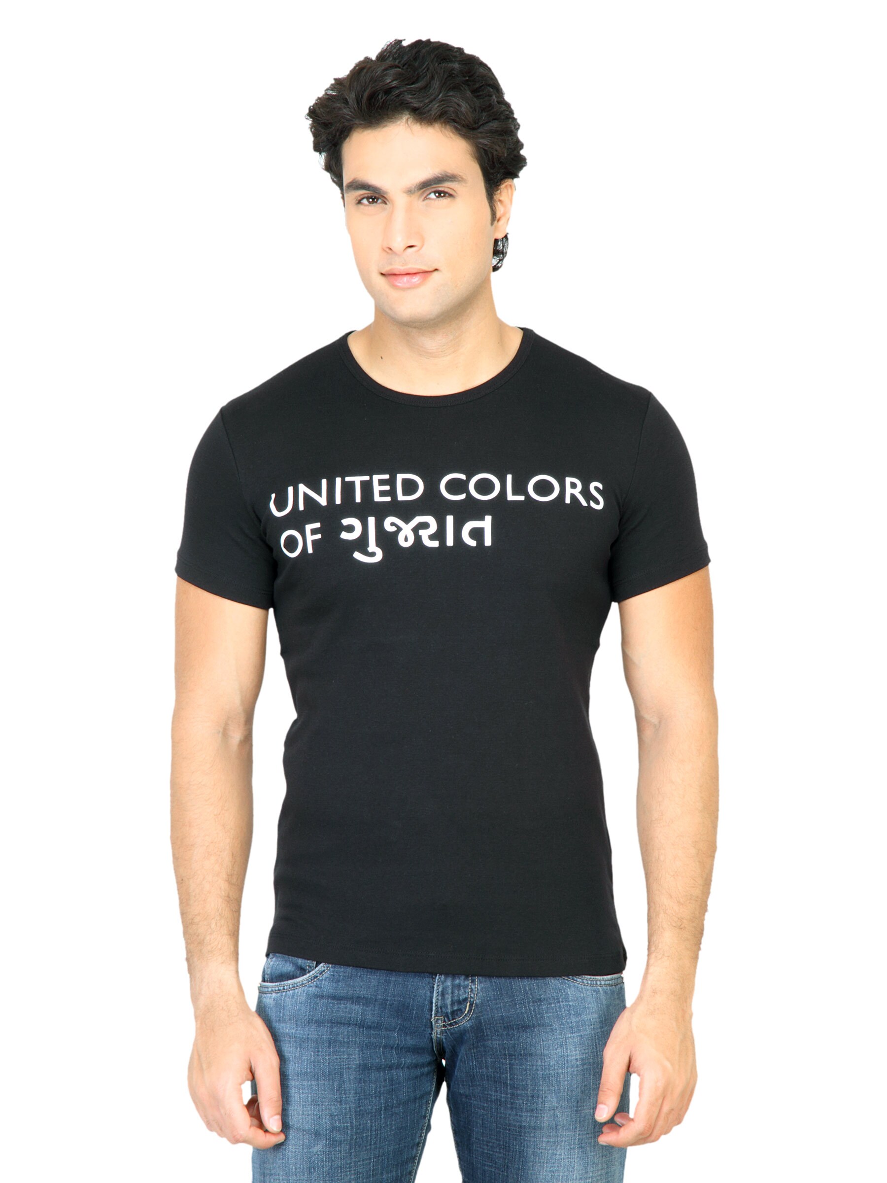 United Colors of Benetton Men Printed Black TShirt