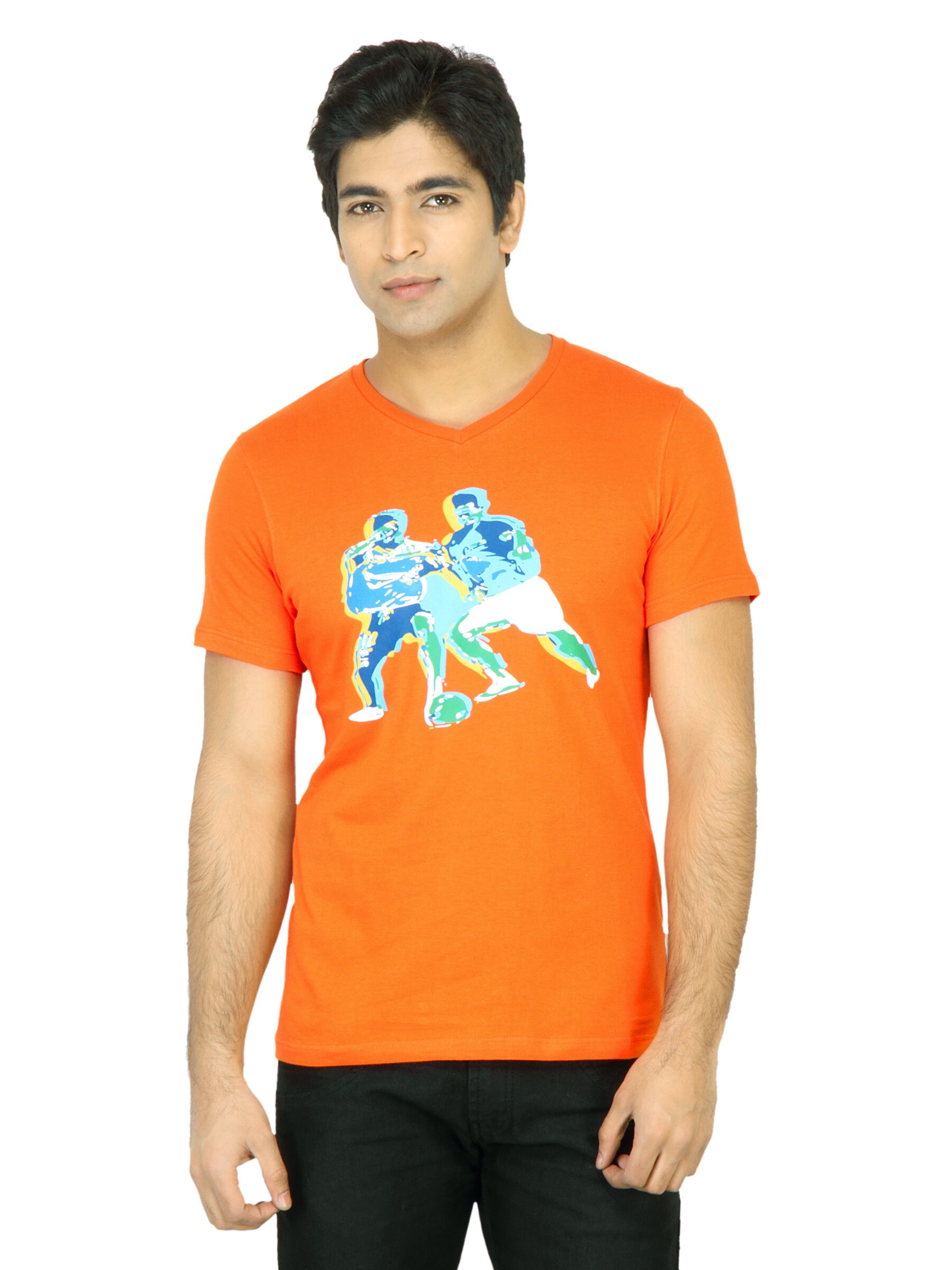 United Colors of Benetton Men Printed Orange TShirt