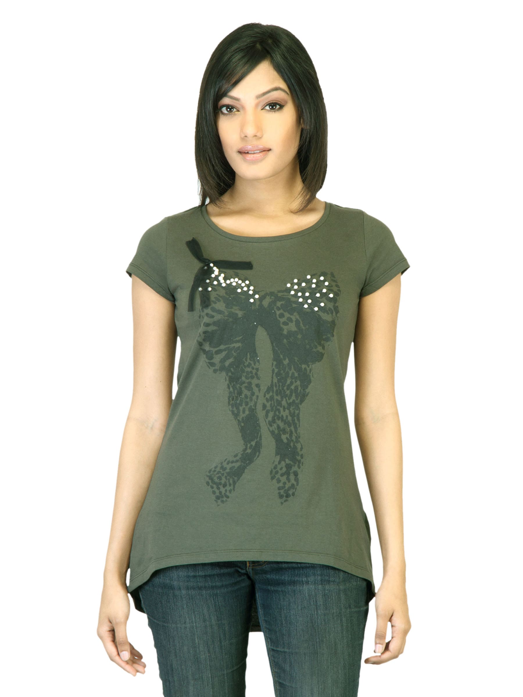 United Colors of Benetton Women Printed Olive T-shirt