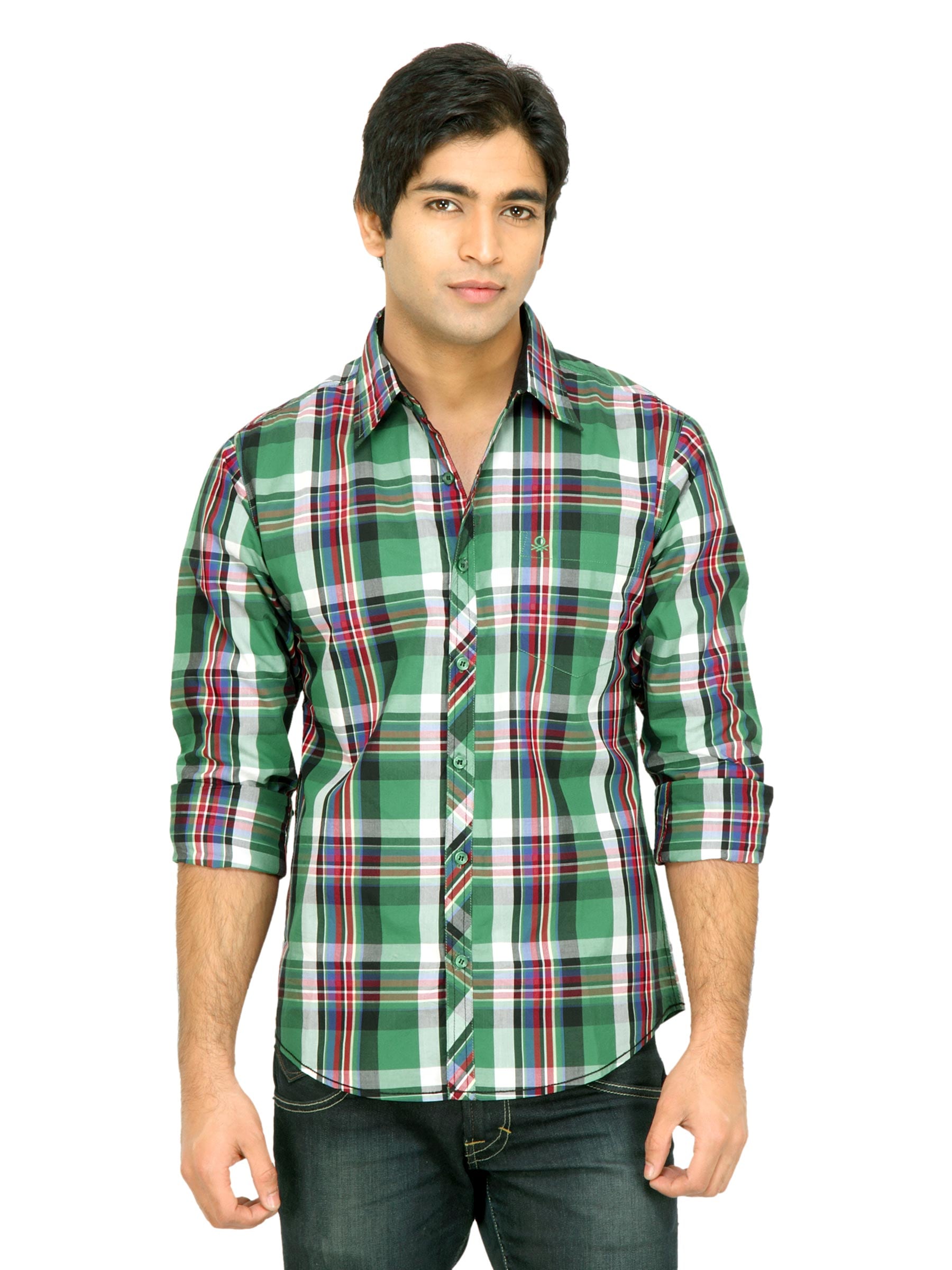 United Colors of Benetton Men Check Green Shirt