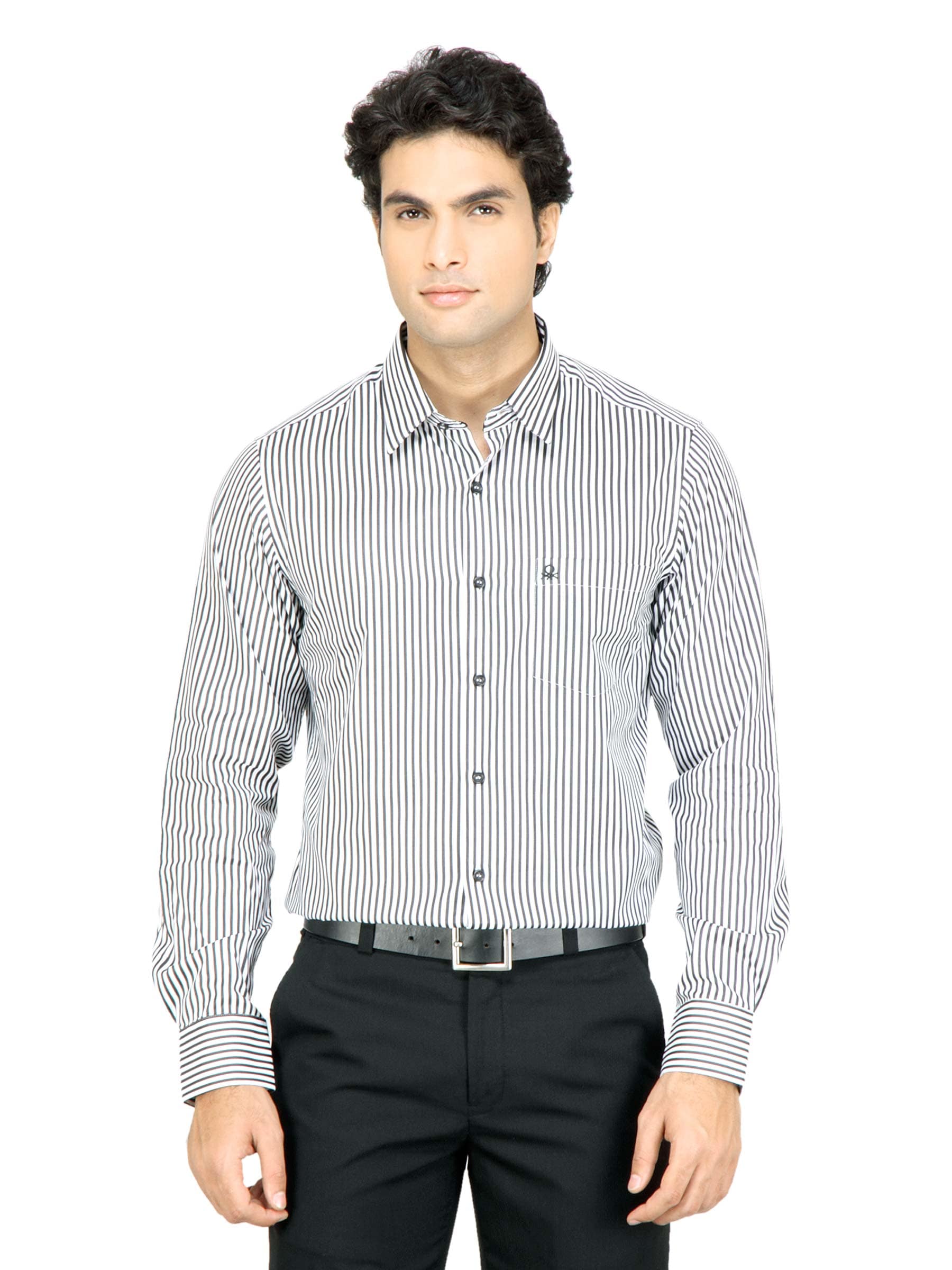 United Colors of Benetton Men Striped White Shirt