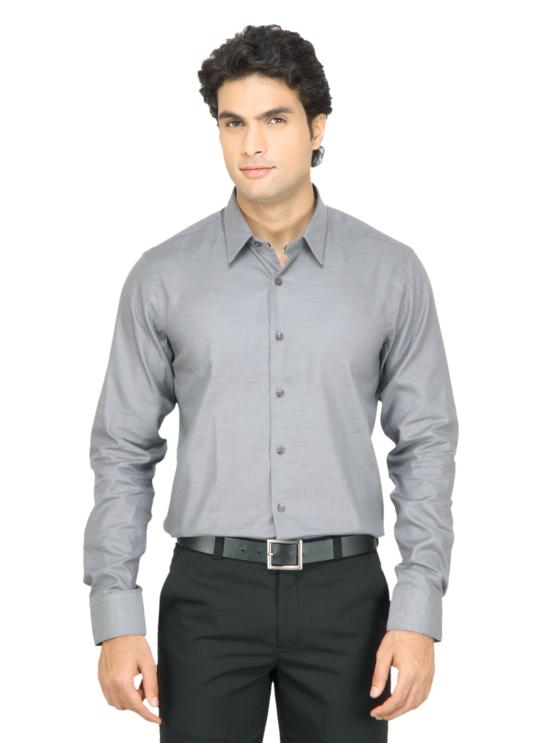 United Colors of Benetton Men Solid Grey Shirt