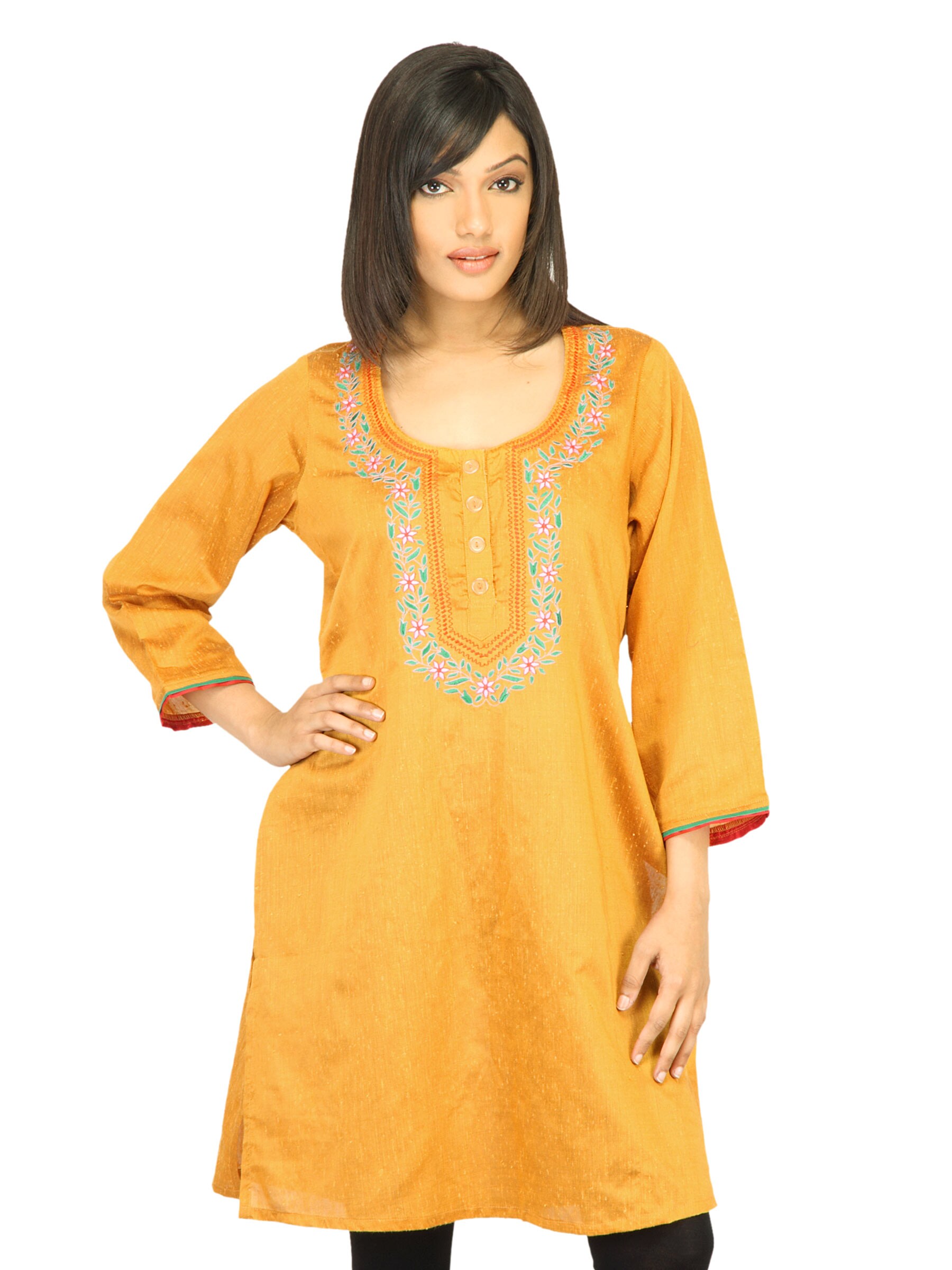 Diva Women Embroided Mustard Kurta