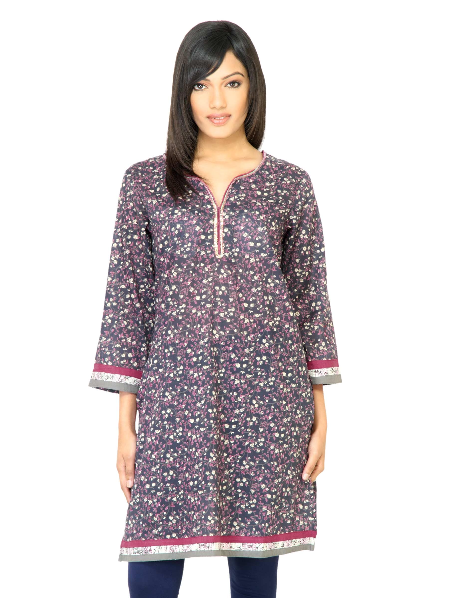 Diva Women Printed Navy Blue Kurta