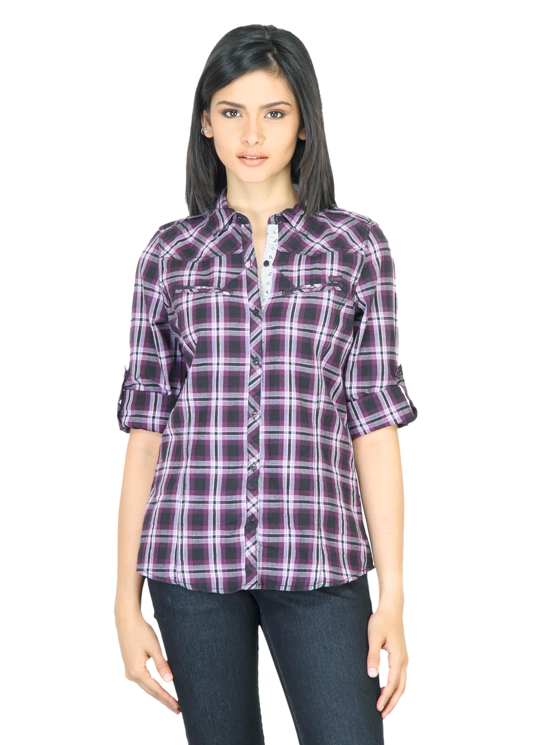 Wrangler Women Yoke Purple Shirt