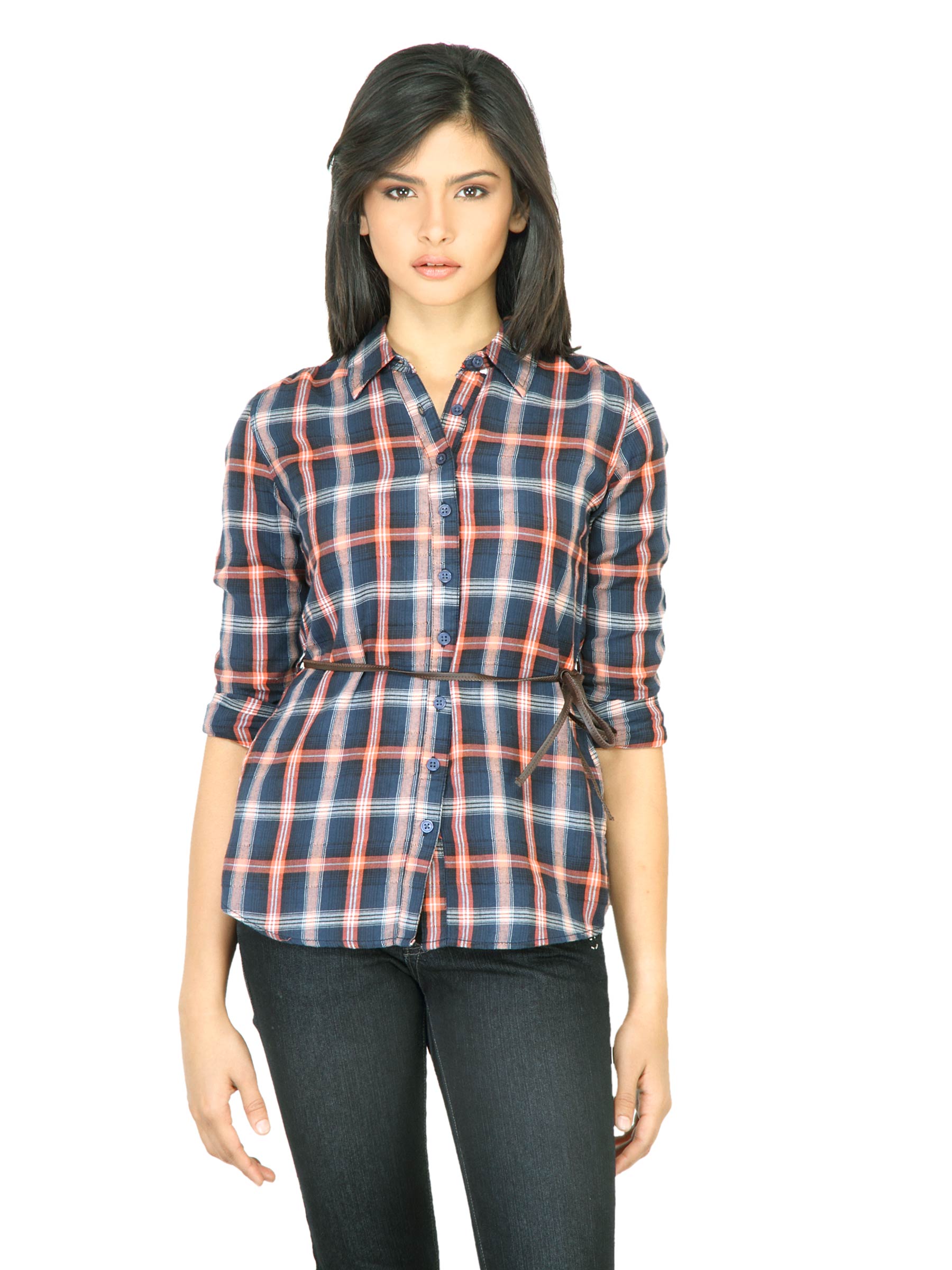 Wrangler Women Checkerd Blue Shirt