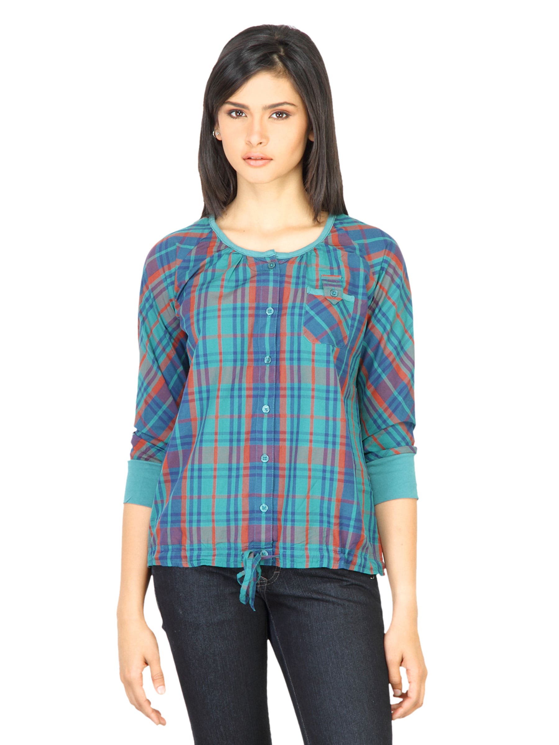 Wrangler Women Ribbed Green Top