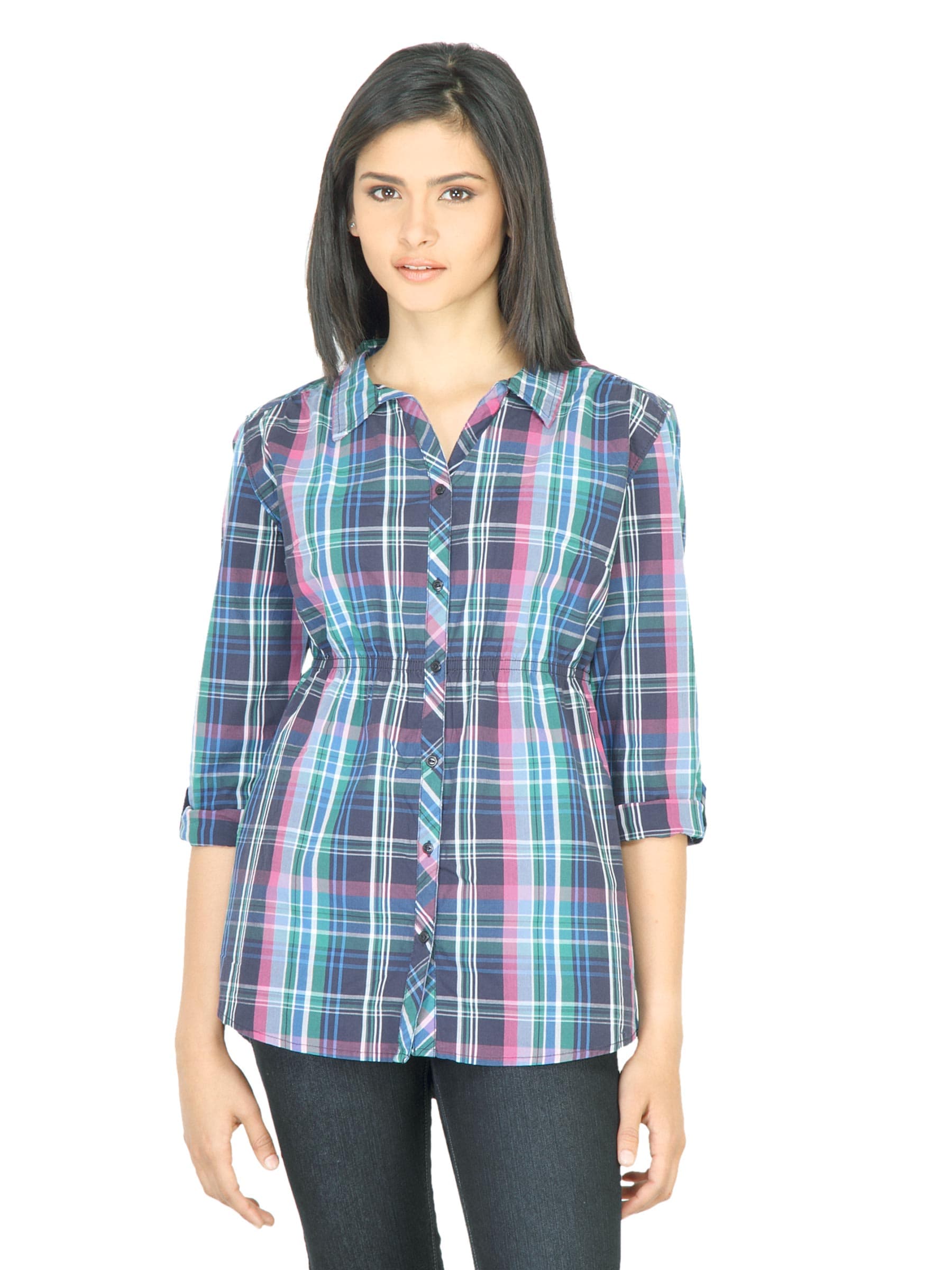 Wrangler Women Roll UP Sleeve Blue Shirt