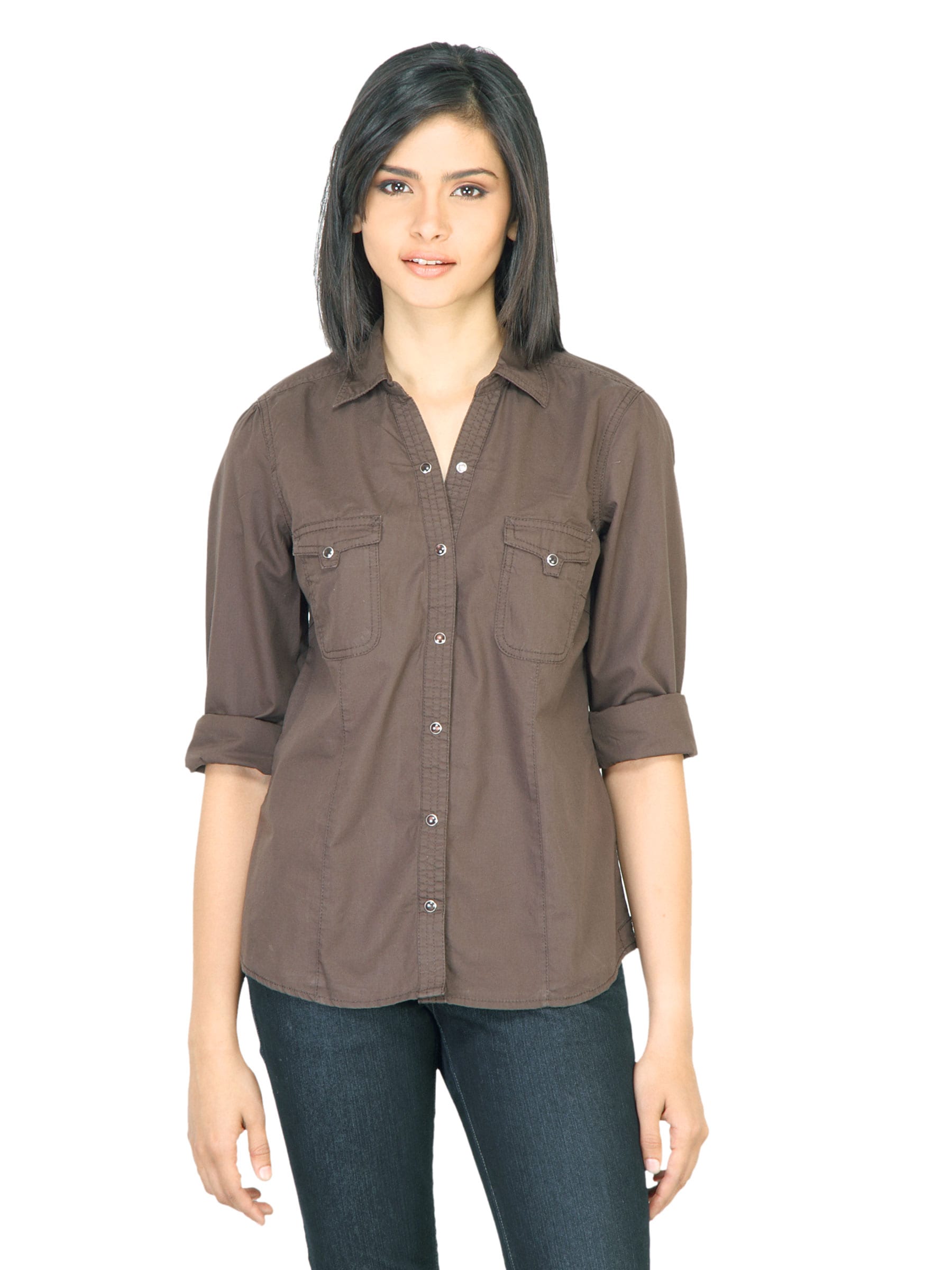 Wrangler Women Puff Brown Shirt