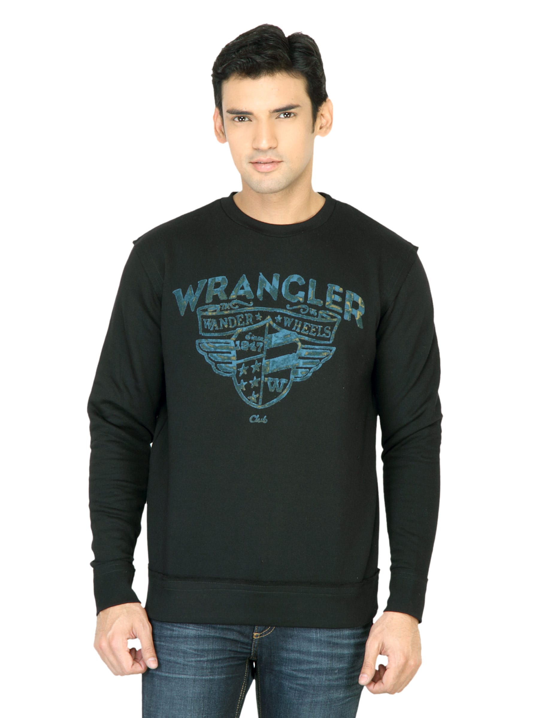 Wrangler Men Flock Print Black Sweatshirt