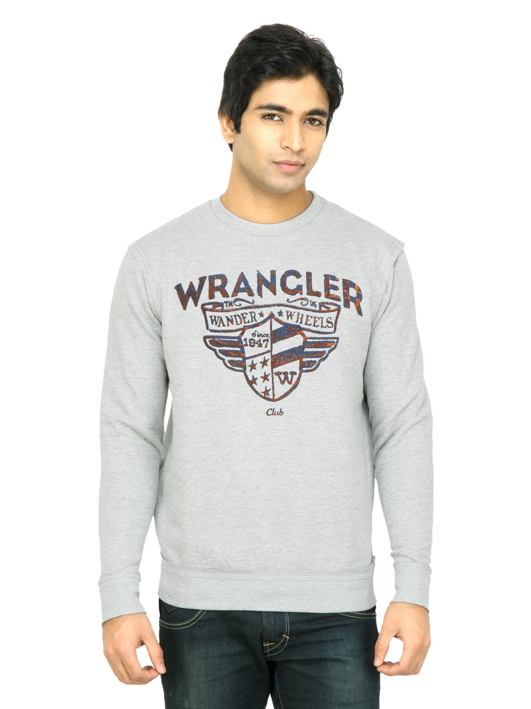 Wrangler Men Flock Print Grey Sweatshirt