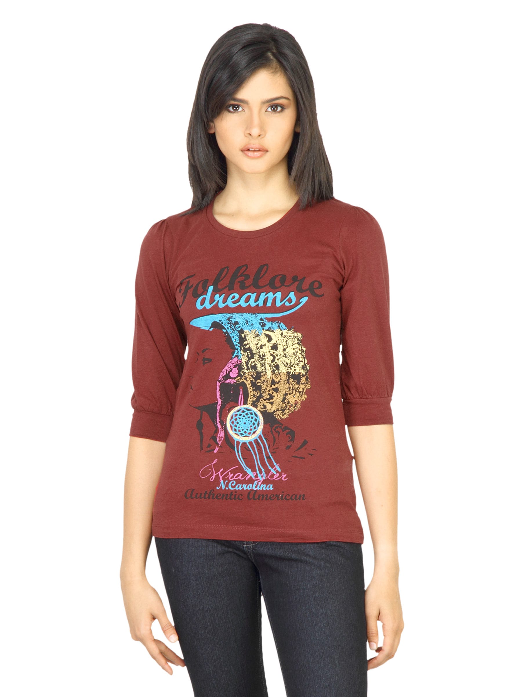 Wrangler Women Printed Maroon T-shirt