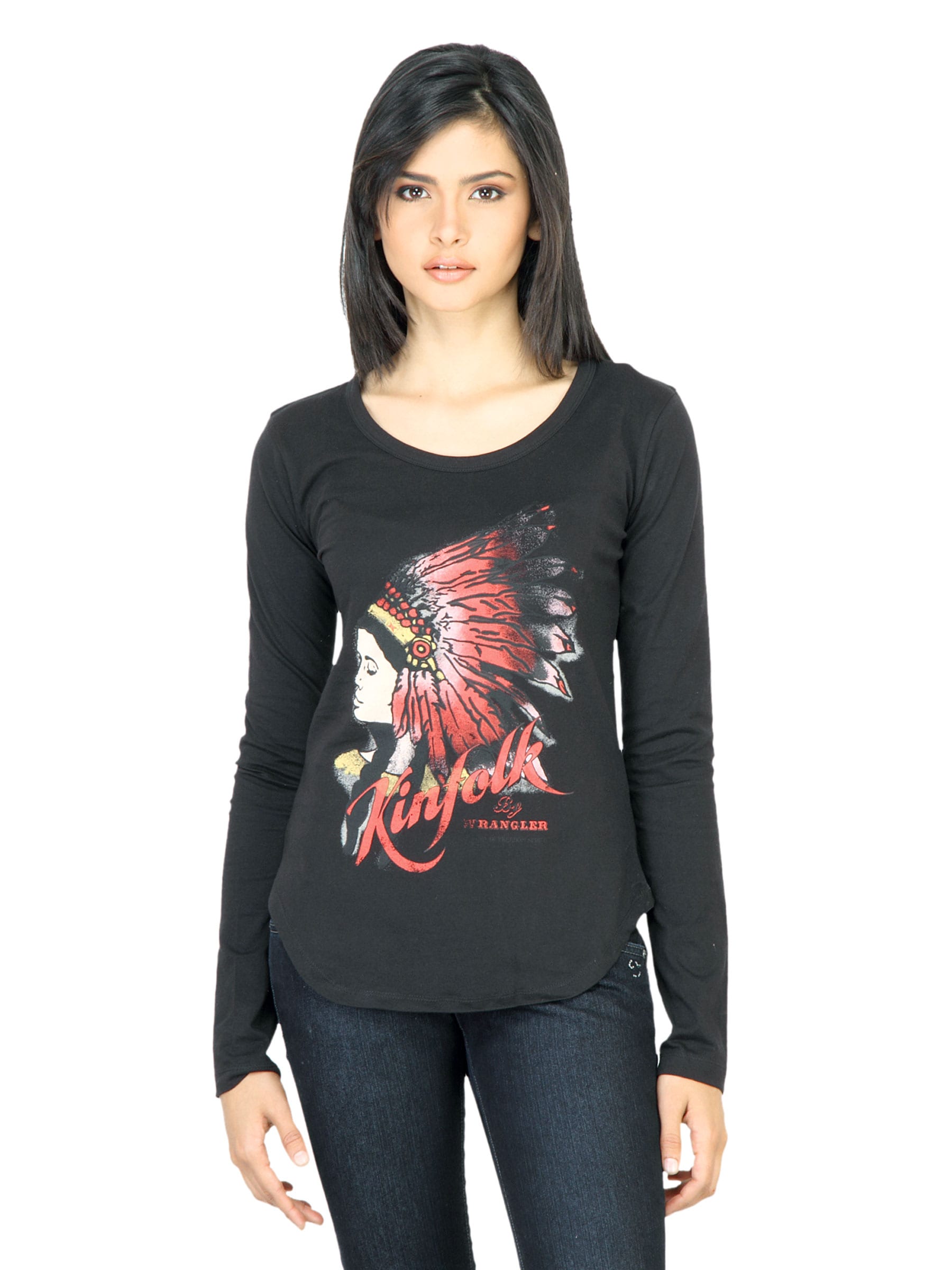 Wrangler Women Printed Black T-shirt