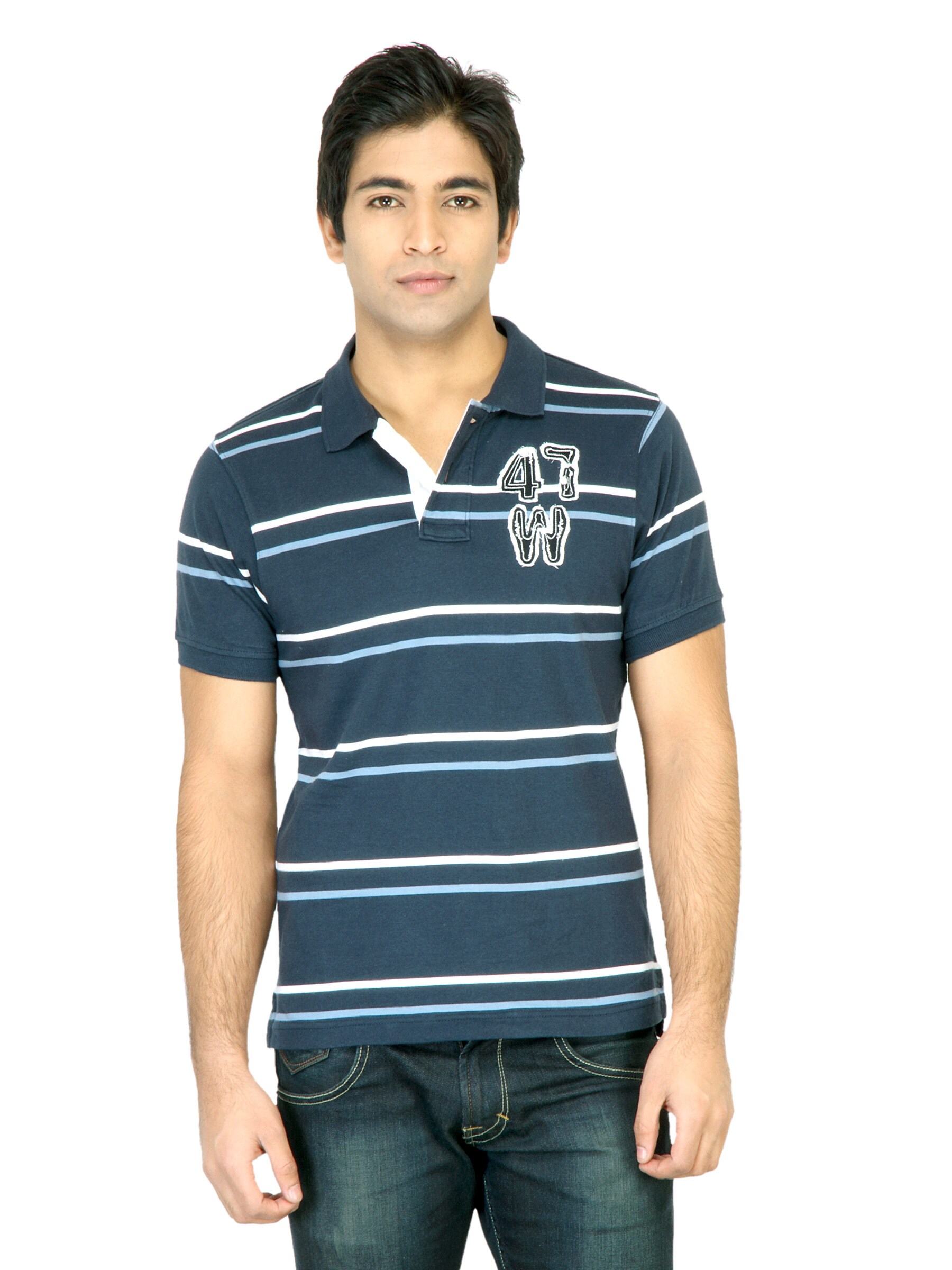 Wrangler Men Applique Navy Blue Tshirt