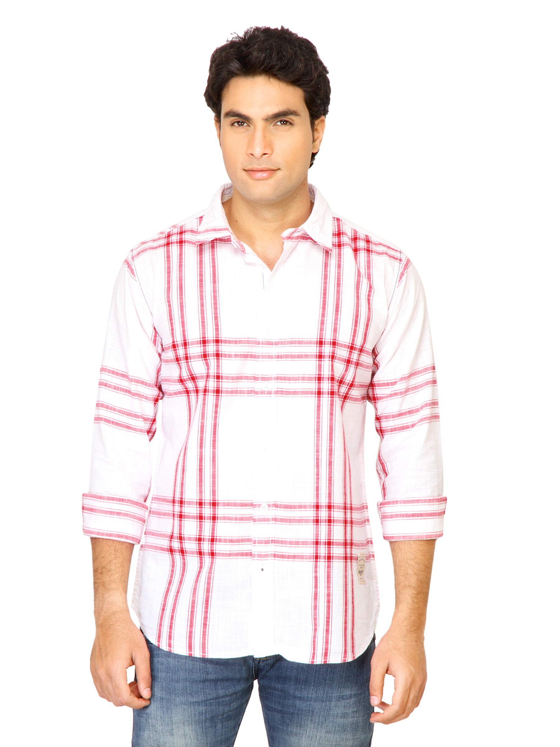 Basics Men White Checked Shirt