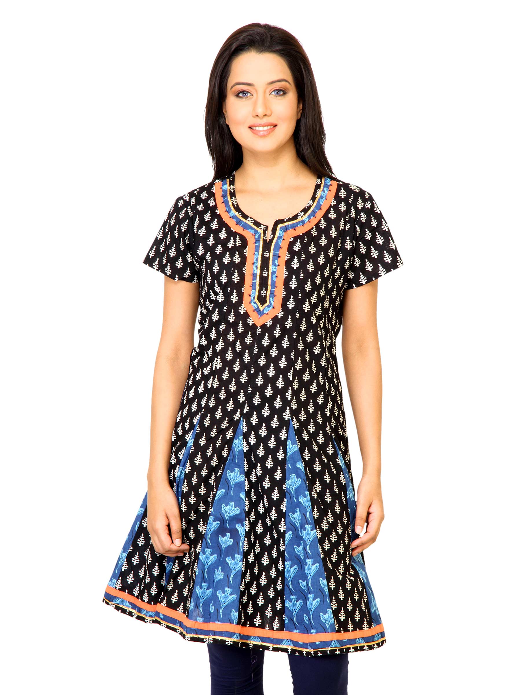 Mother Earth Women Printed Black Kurta