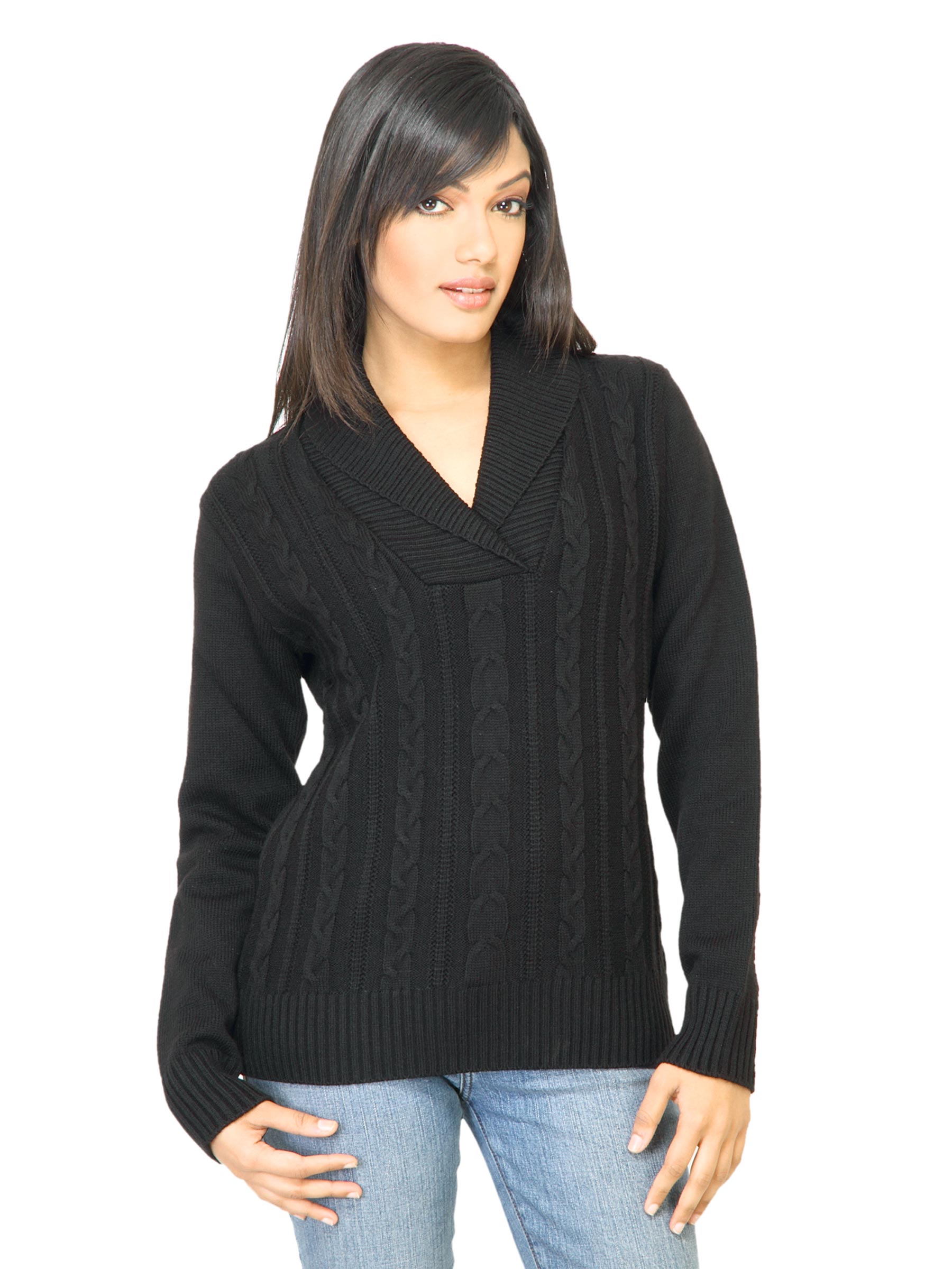 Scullers For Her Women Solid Black Sweater
