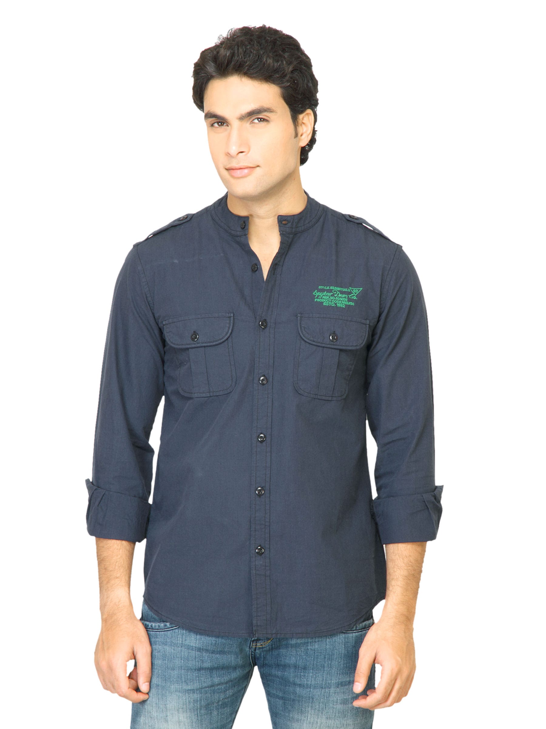 Spykar Men Solid Navy Blue Shirt