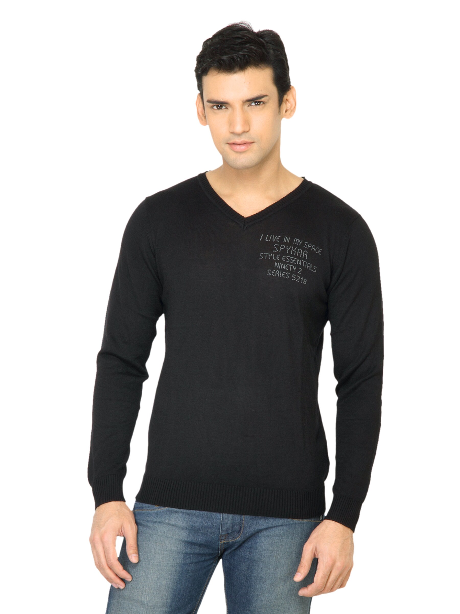 Spykar Men Solid Black T-Shirt