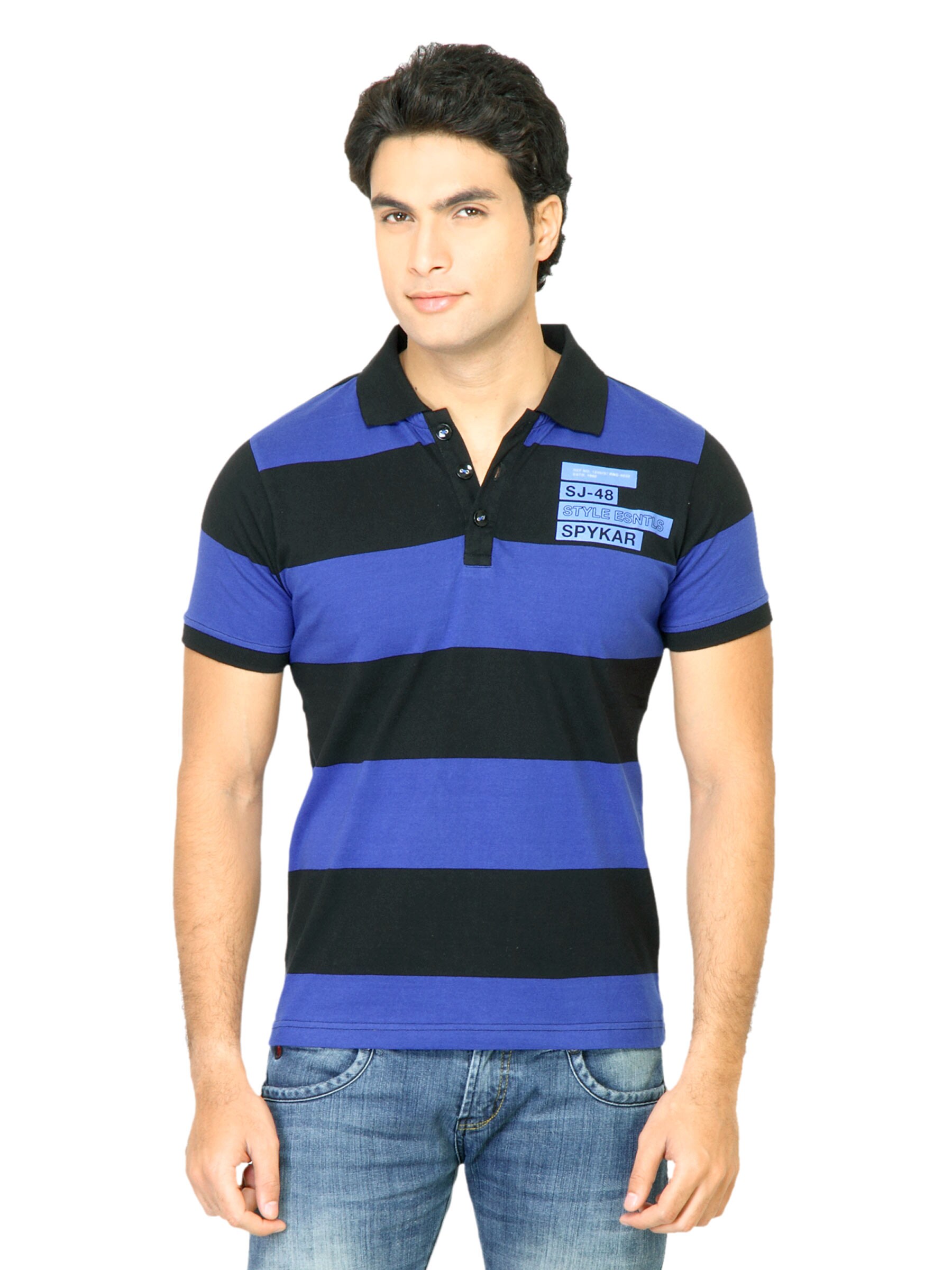 Spykar Men Stripes Blue T-Shirt