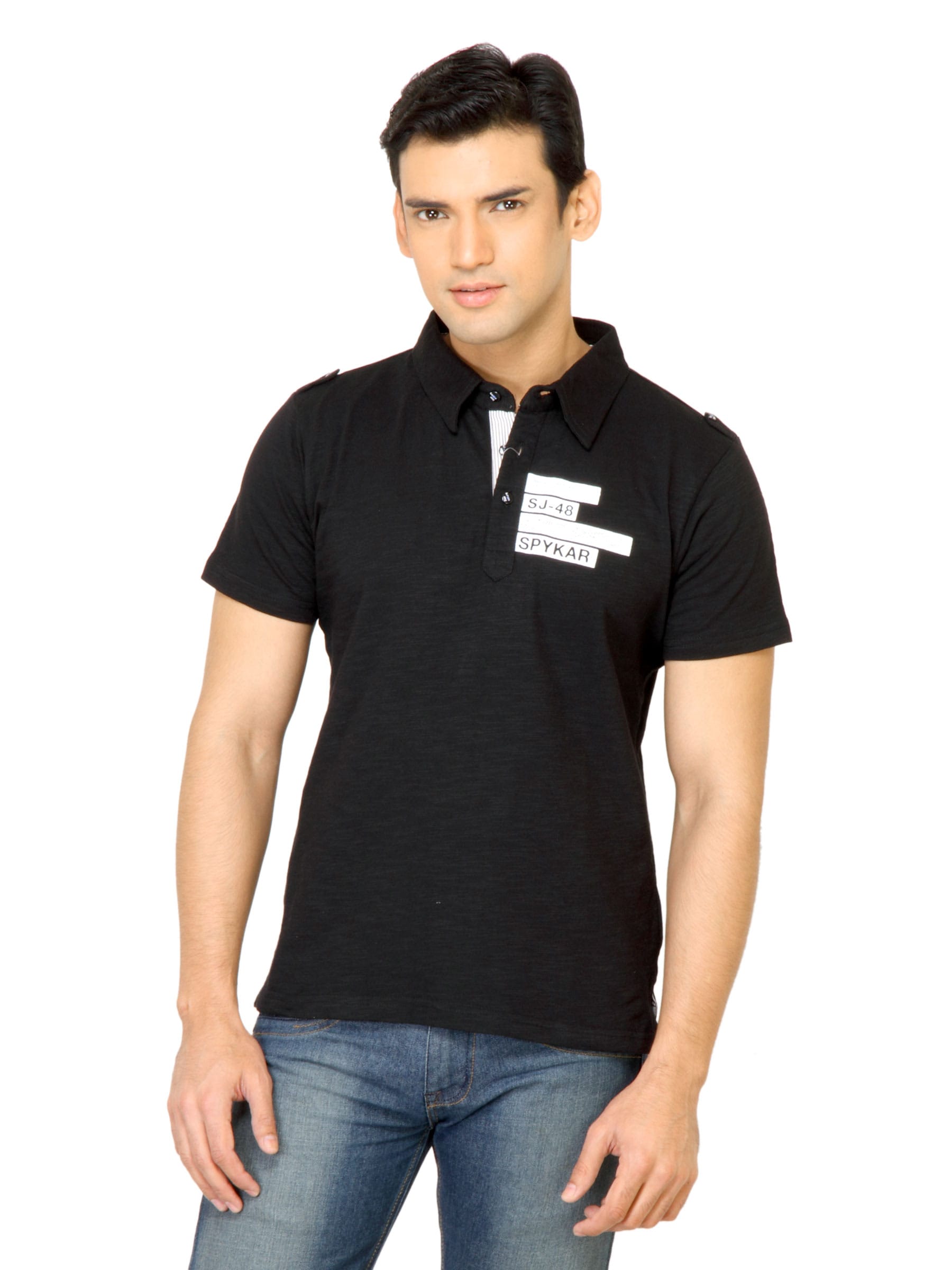 Spykar Men Solid Black T-Shirt