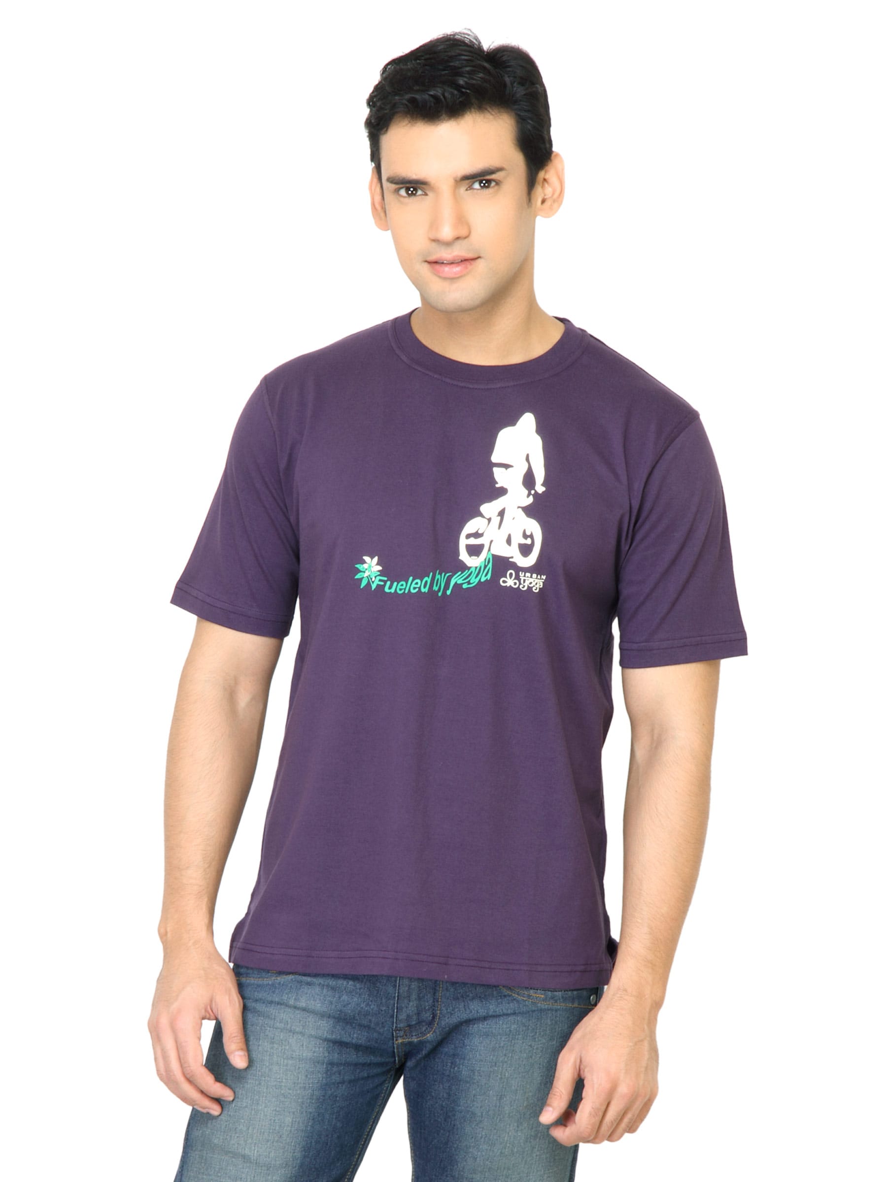 Urban Yoga Men Printed Purple Tshirt