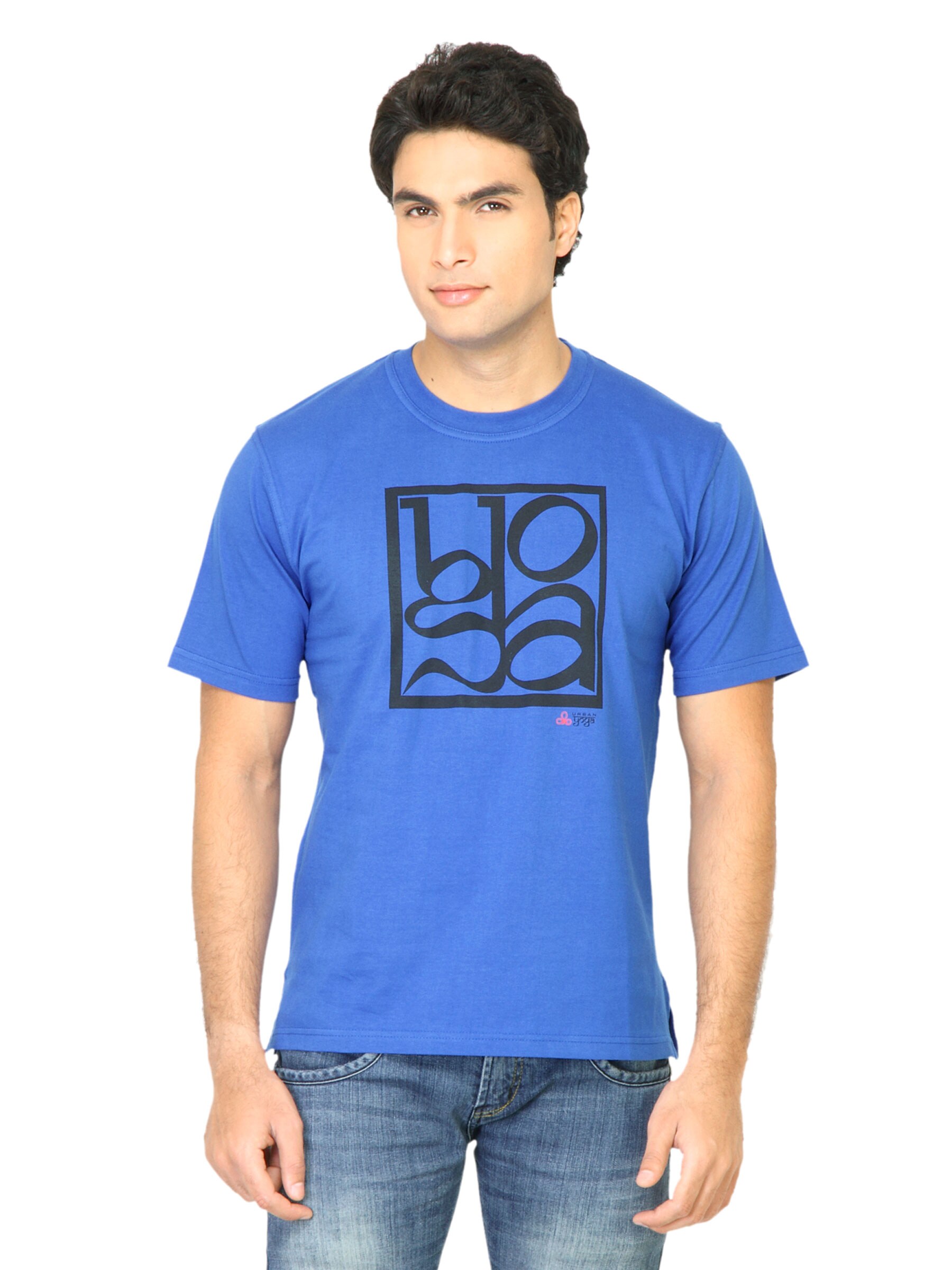 Urban Yoga Men Printed Blue Tshirt