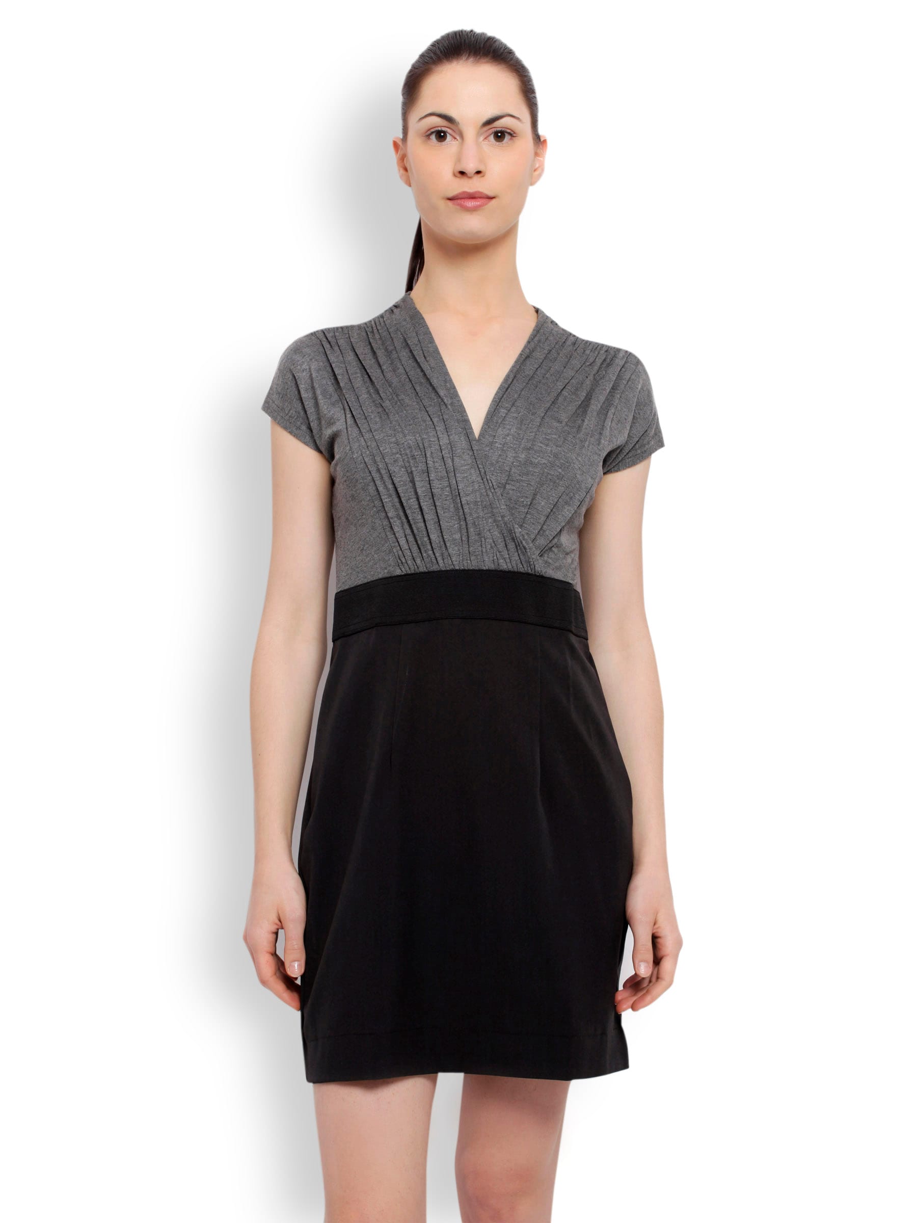 AND Women Solid Grey and Black Dress